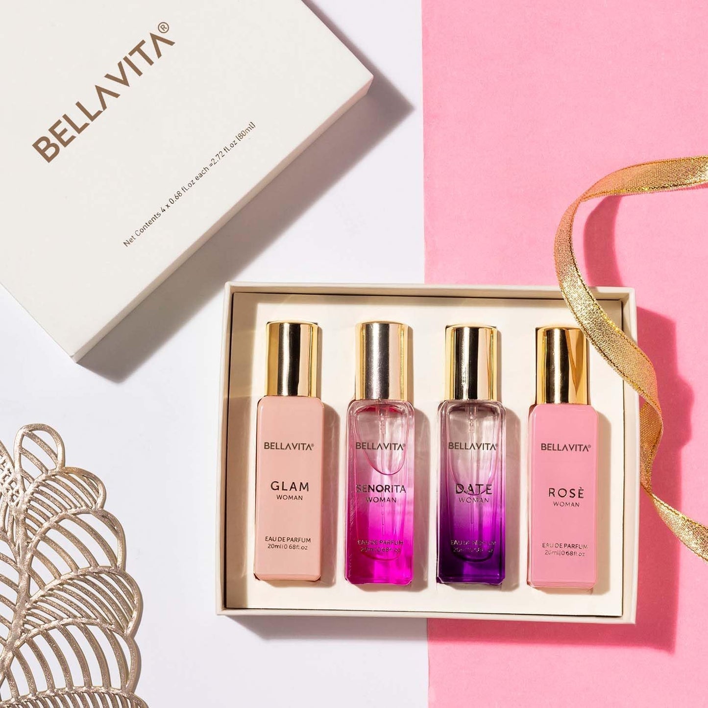 Bella Vita Luxury Long Lasting Women Gift Set | 4x20ml (Pack of 2) | Gifts for Women | Floral, Fruity, Premium Fragrance Scent | Date, Senorita, Glam, Rose
