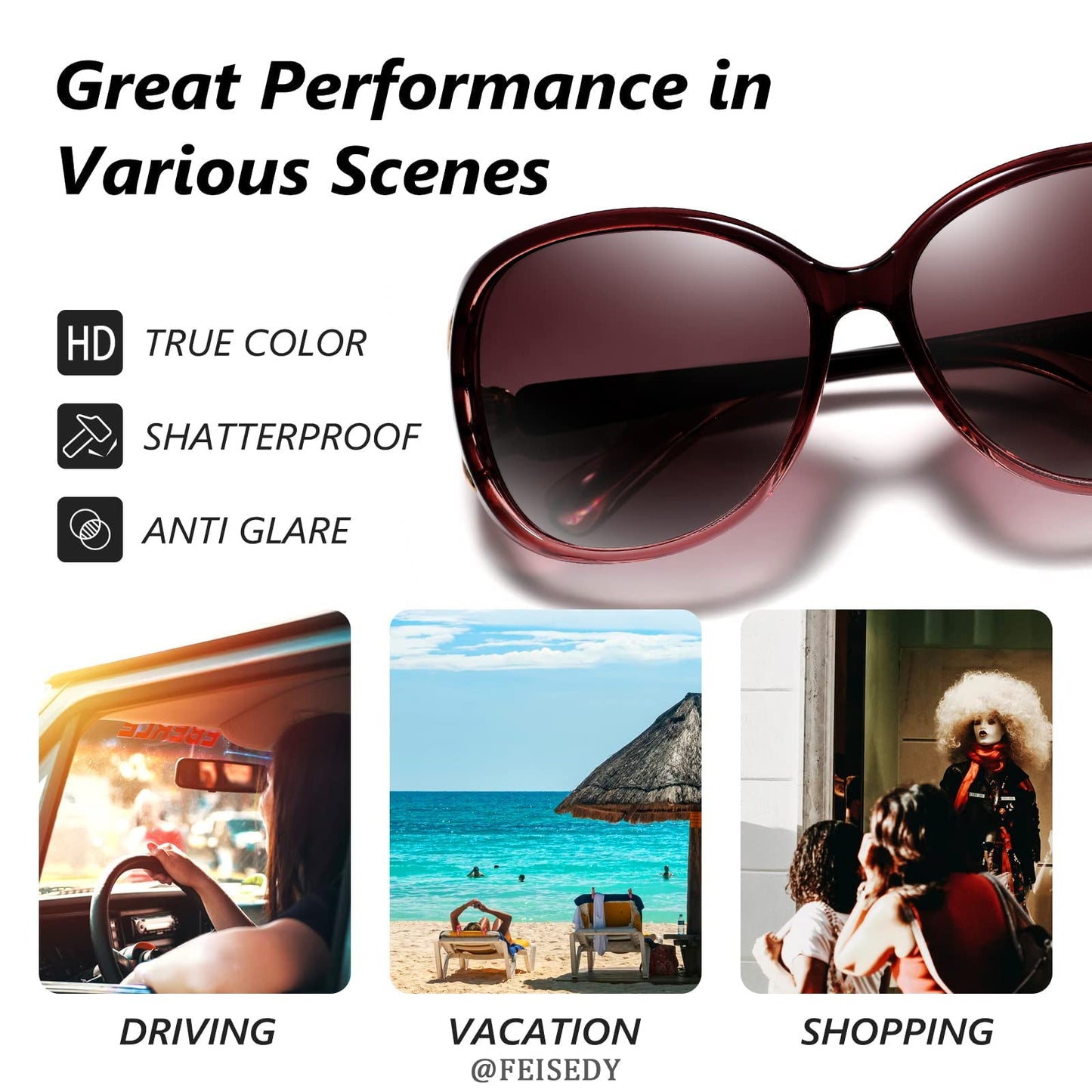 FEISEDY Classic Polarized UV Protection Sunglasses for Women Fashion Retro Sunglasses B2730