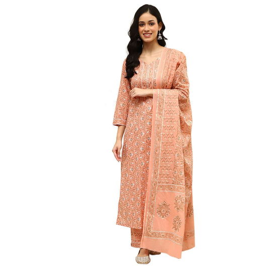 BIBA Women's Assorted Cotton Hand Block Print Unstitched Suit Set