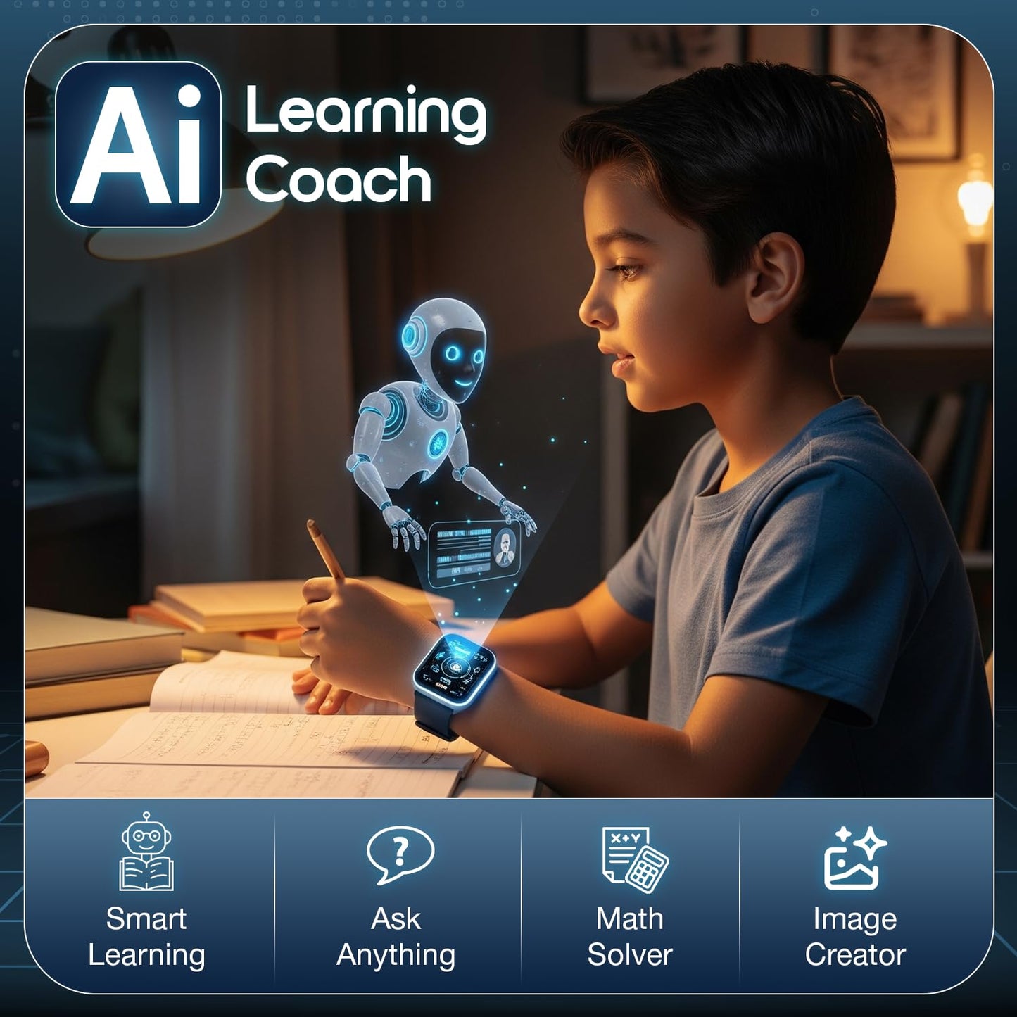 Sekyo 'Neo Fit' 4G Smart Watch for Kids | AI Learning Coach, Whatsapp, Video Calling, GPS Tracker, Health Monitoring, Habit Coach| Edu-Games, Step Count, Camera, SOS, Geo Fence, Sim Card |Parental App