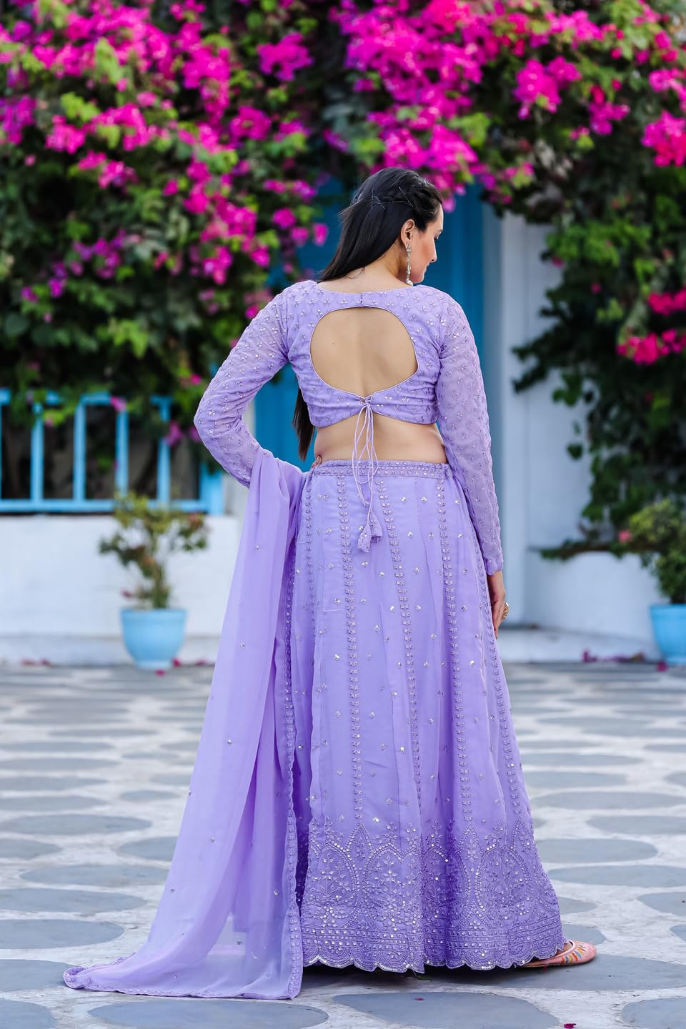 Fashion Basket Women's Georgette Semi-Stitched Lehenga Choli Set