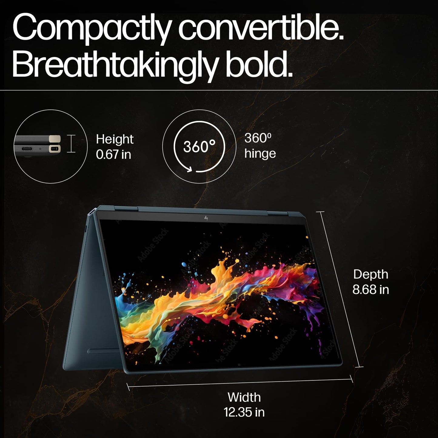 HP Spectre x360, Intel Evo Core Ultra 7 155H, Built-in AI, 14-inch (35.6 cm), 2.8K OLED, 32GB LPDDR5x, 1TB SSD, 120 Hz IMAX, 9MP IR Camera w/Camera Shutter (Win 11, MSO, Blue, 1.34 kg), eu0556TU