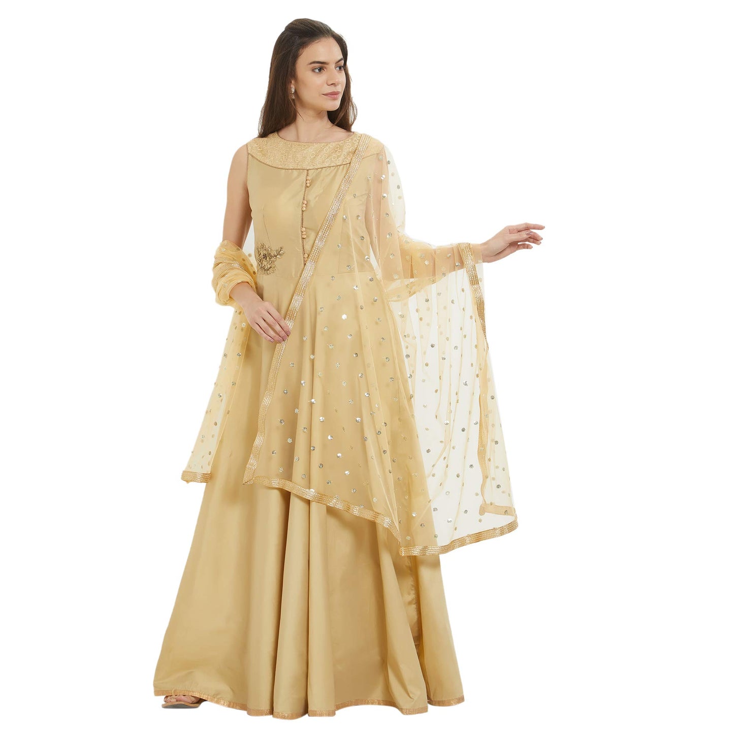 DUPATTA BAZAAR Woman's Embellished Beige Net Dupatta
