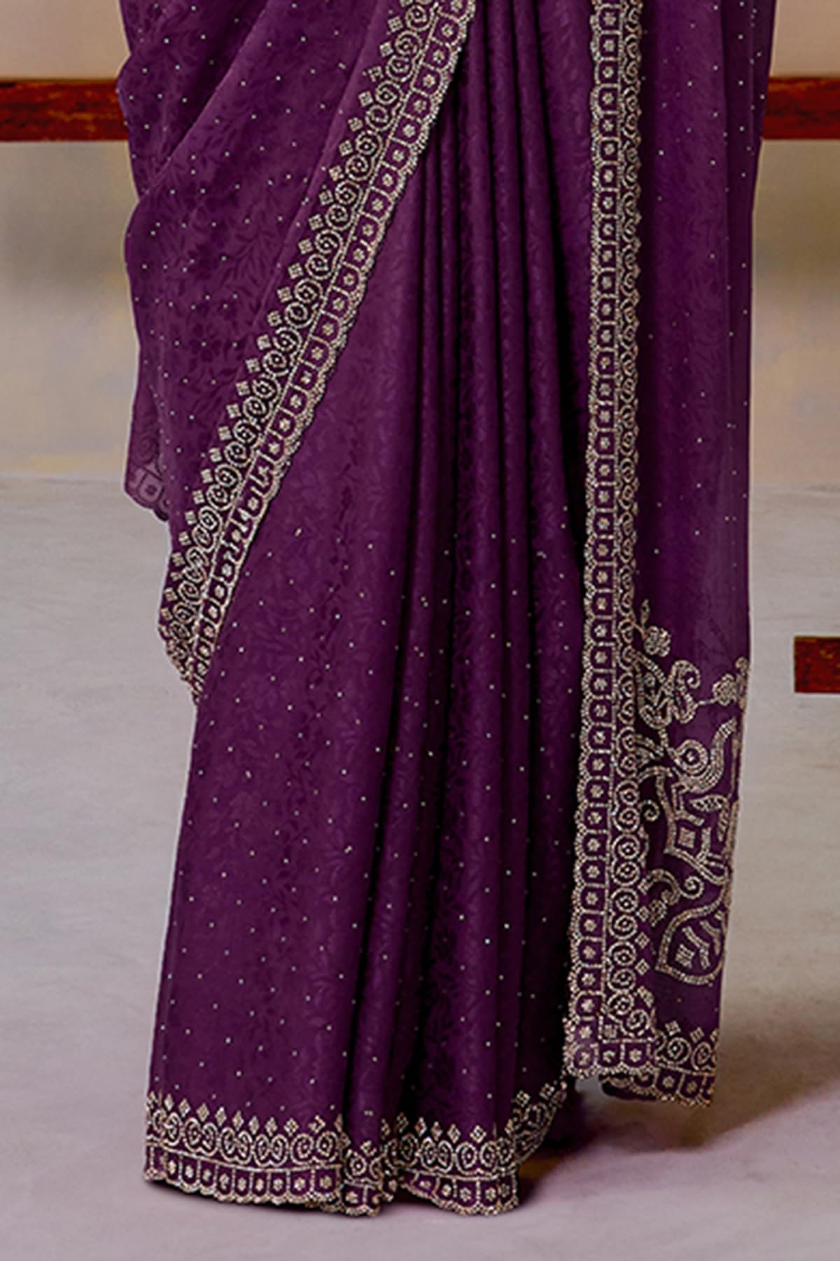 Soch Womens Fendy Georgette Woven Design Saree With Stone Work