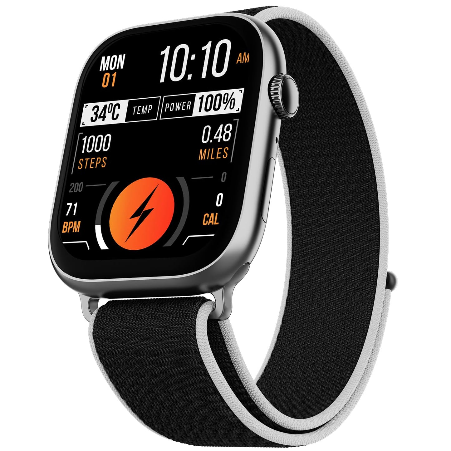 Fire-Boltt Ninja X Ring Smart Watch 1.96" Always On Display Bluetooth Calling, Voice Assistant, SpO2 & Heart Rate, 120+ Sports Modes, IP67 Waterproof Smartwatch for Men & Women - Black Nylon