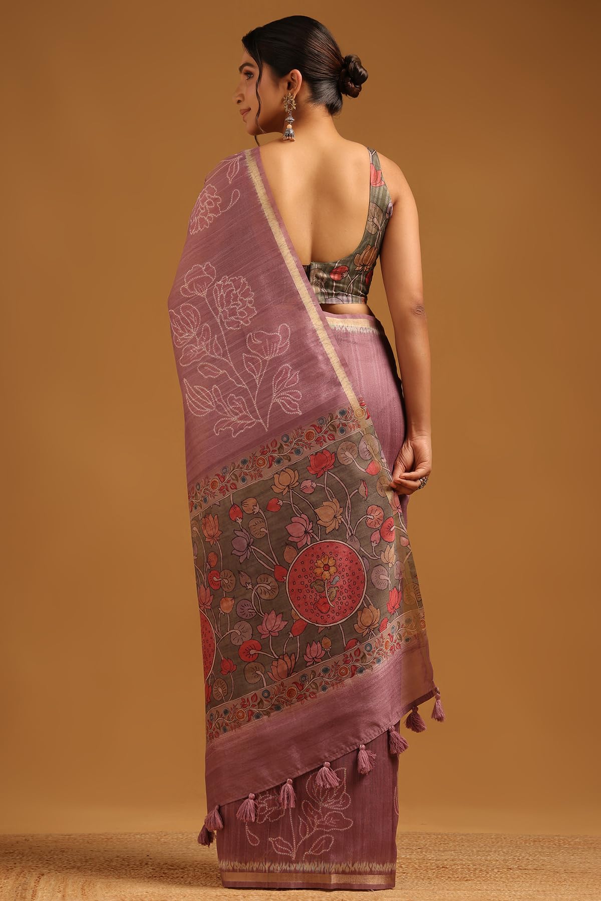 Soch Womens Onion Pink Tussar Botanical Saree