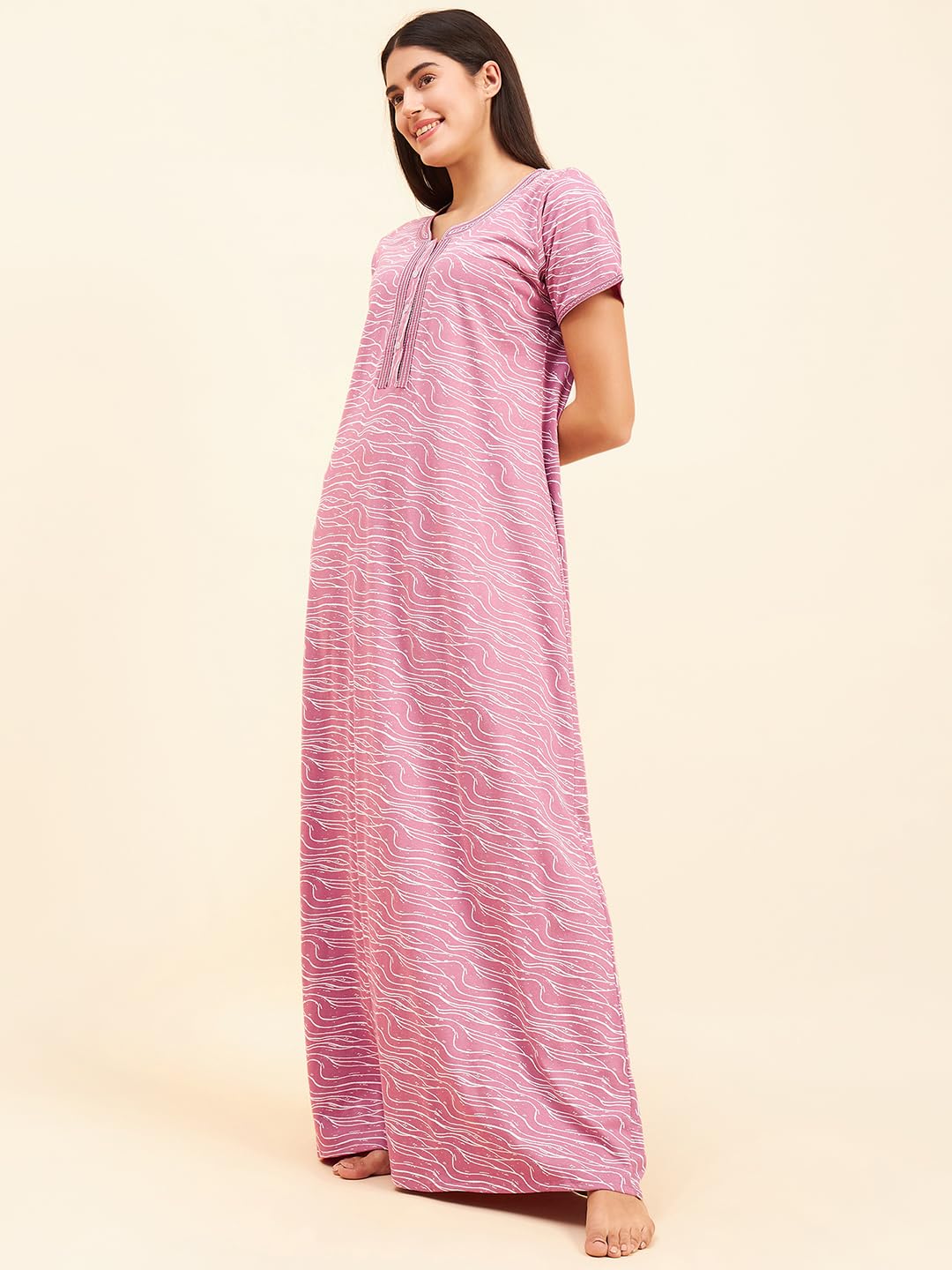 Sweet Dreams Women's Cotton Maxi Casual Nightgown (OCW-3461 Rose XL)