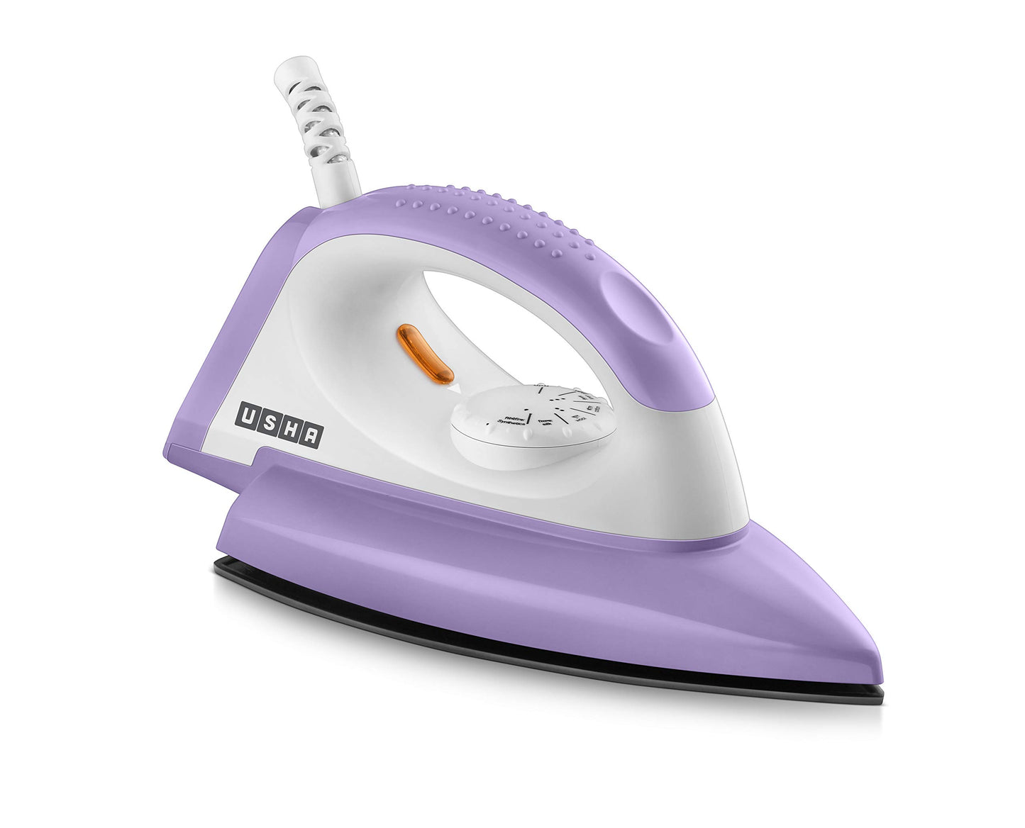 USHA Armor 1100 watts Dry Iron with Shock Proof Plastic Body | Single Coat Black Non Stick Soleplate for Longer Durability|Overheat Safety Shutoff |180° Swivel Cord | 2 Years Warranty|(Purple & White)