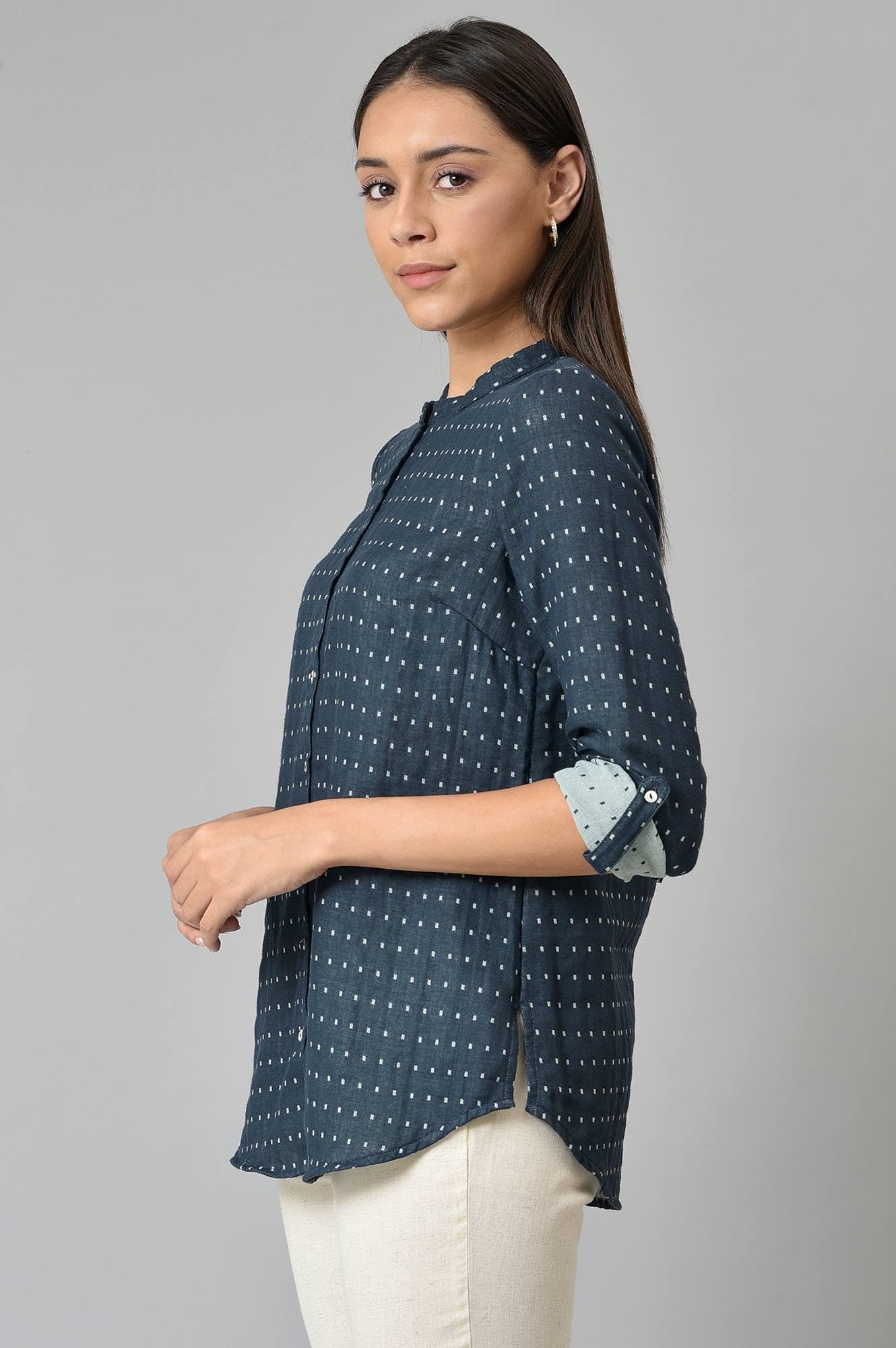 W for Woman Women's Regular Fit Shirt (22AUW31162-830184_Blue