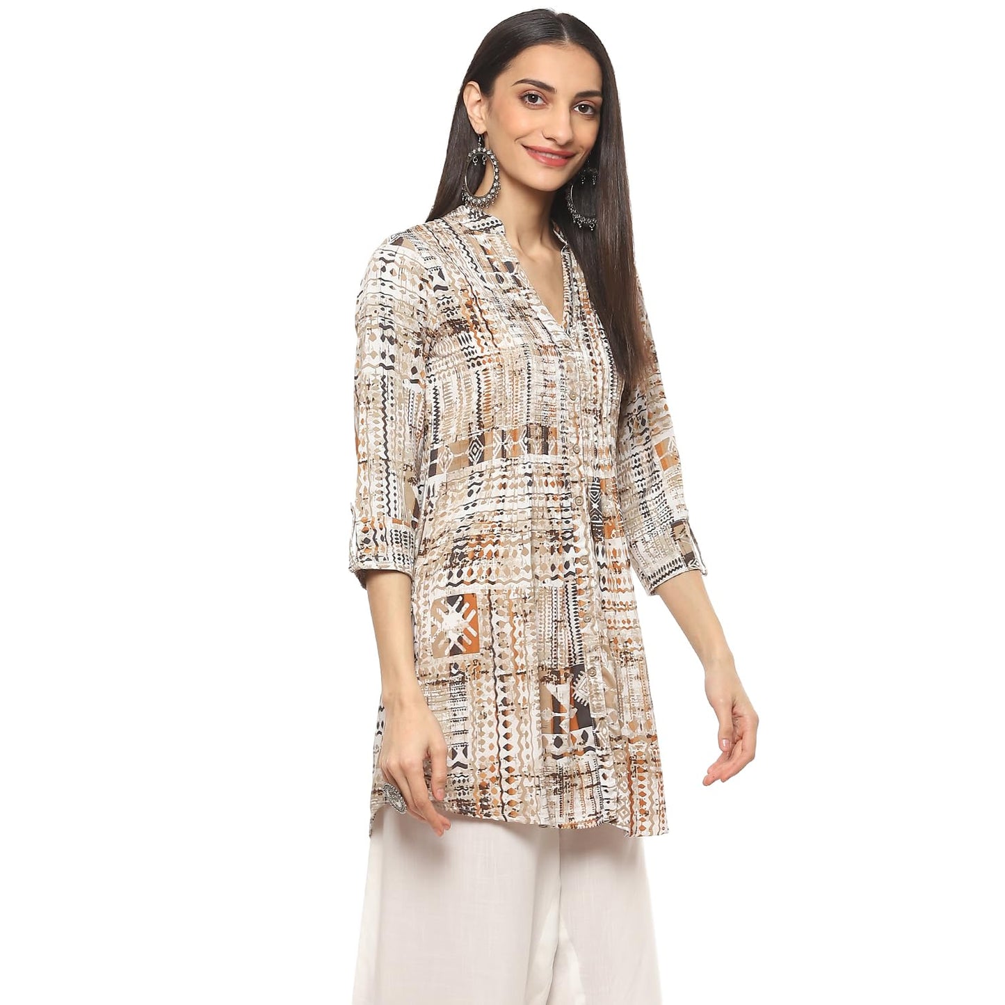 BIBA Regular Women Rayon Straight Kurti (TOP&TUNICS20217SS24BRN_Brown