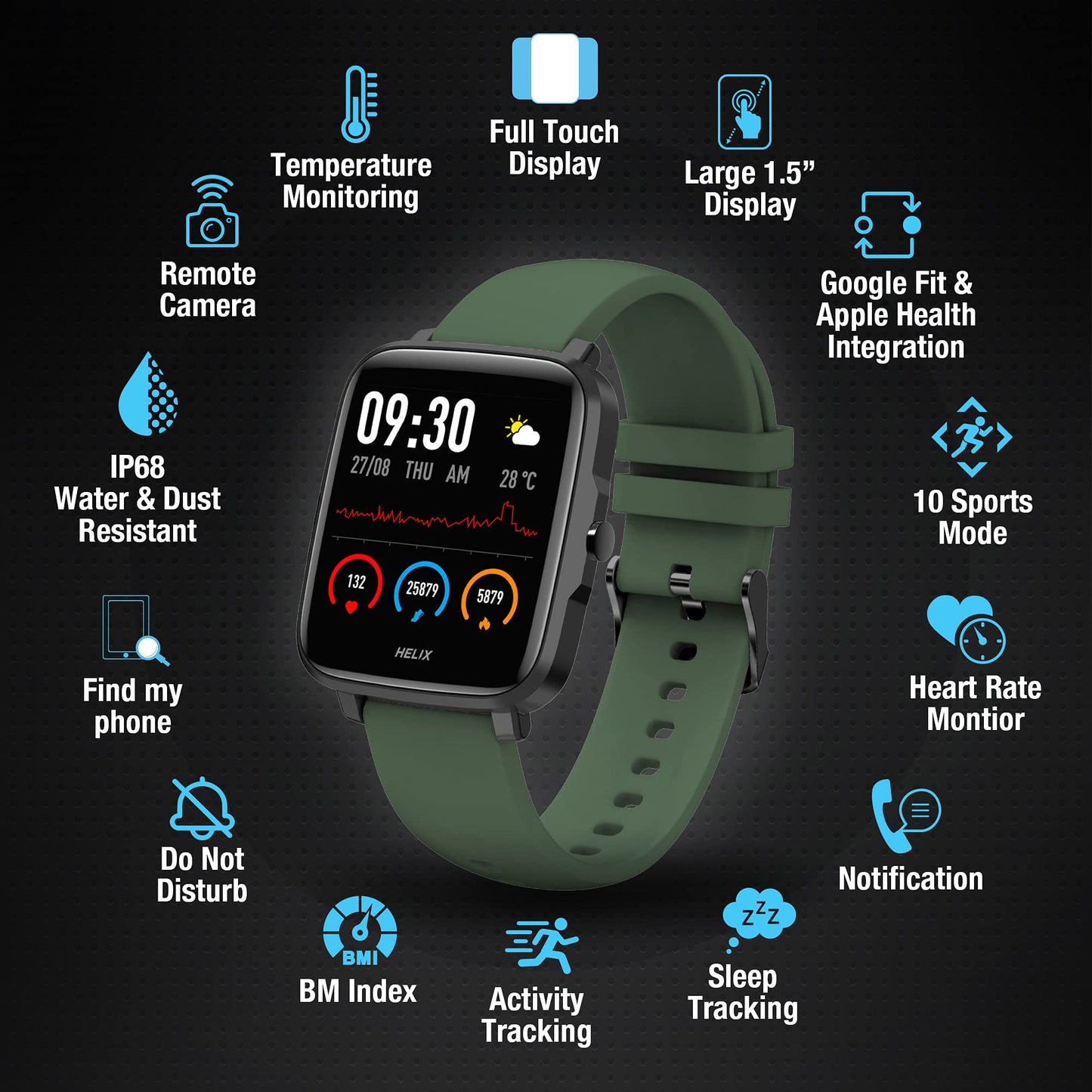 Helix Smart Watch Digital Black Dial Unisex-Adult Watch-TW0HXW203T