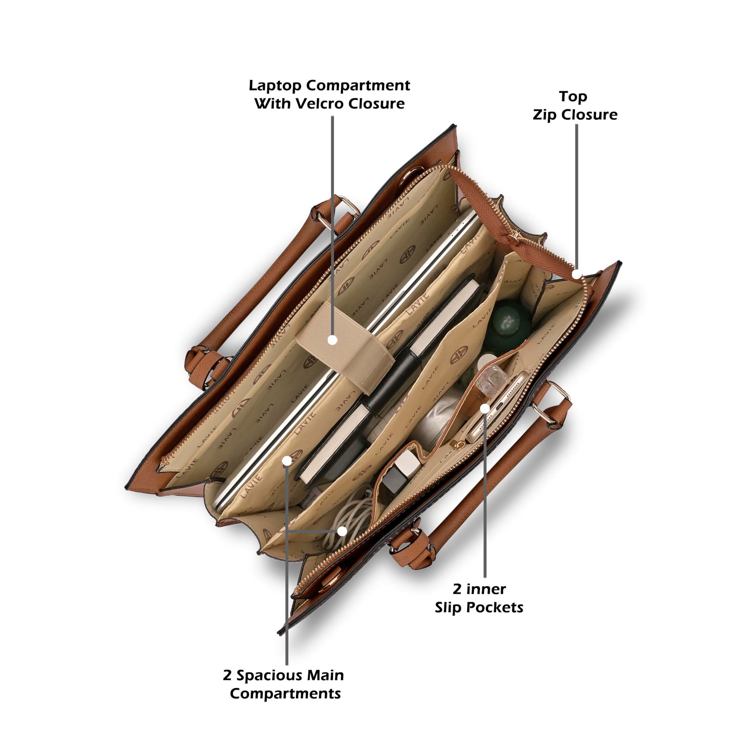 Lavie Luxe Women's Ellon25 Monogram Laptop Satchel Handbag for Women | Fits Upto 15 Inch Laptop | Laptop Bag for Work | Ladies purse | Stylish Shoulder Bag | Gift For Women