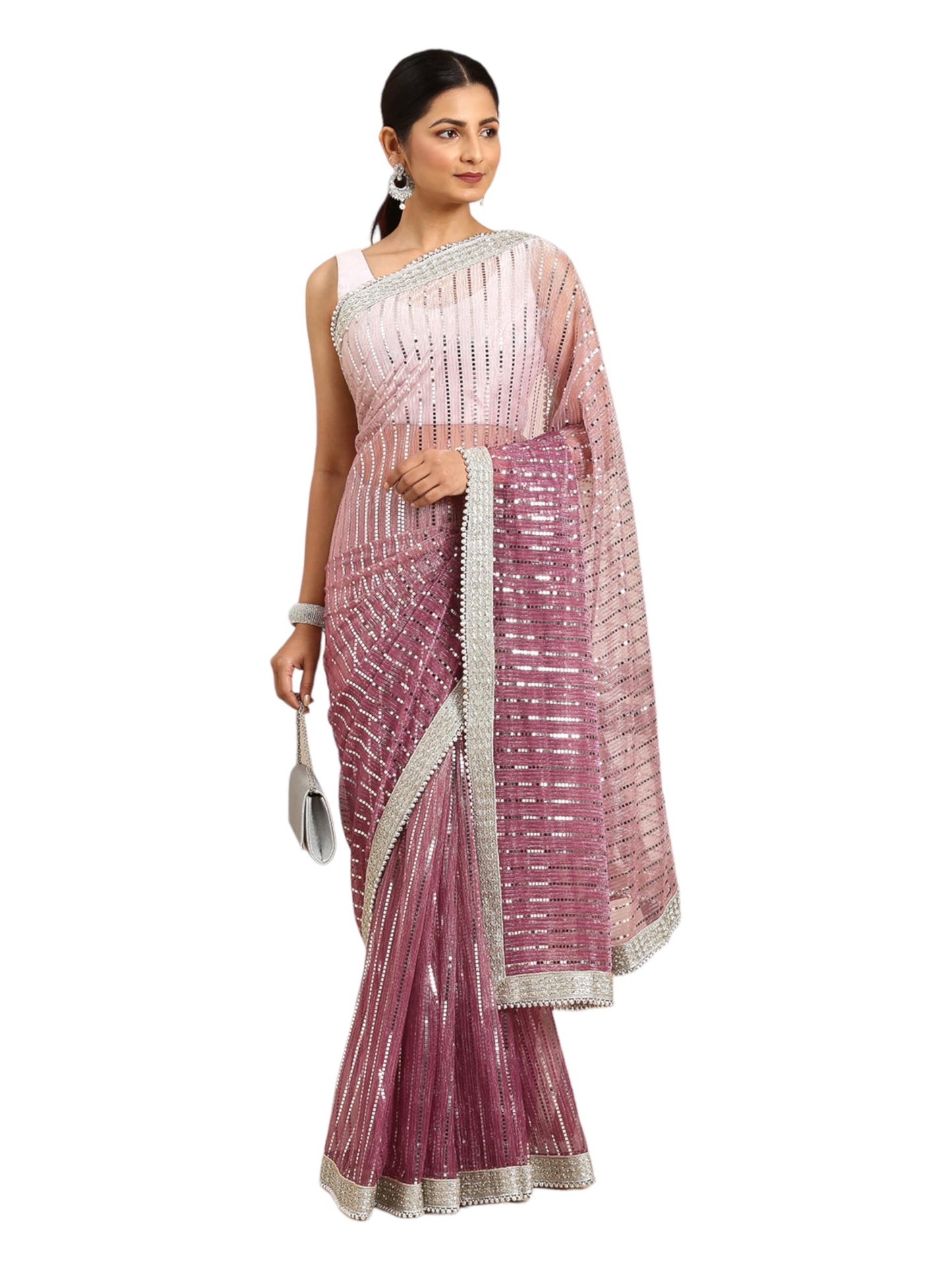 MOHEY Womens Purple Knit Stone Saree275