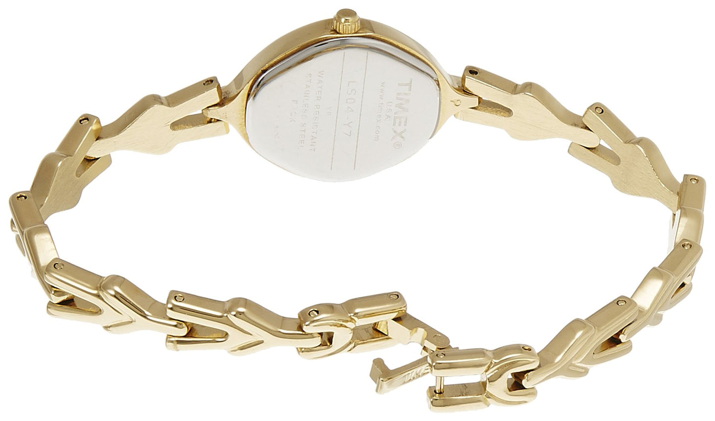 TIMEX Classics Analog Watch for Women with Black Oval Dial & Gold Brass Bracelet Band Water Resistant Women's Wrist Watches - LS04