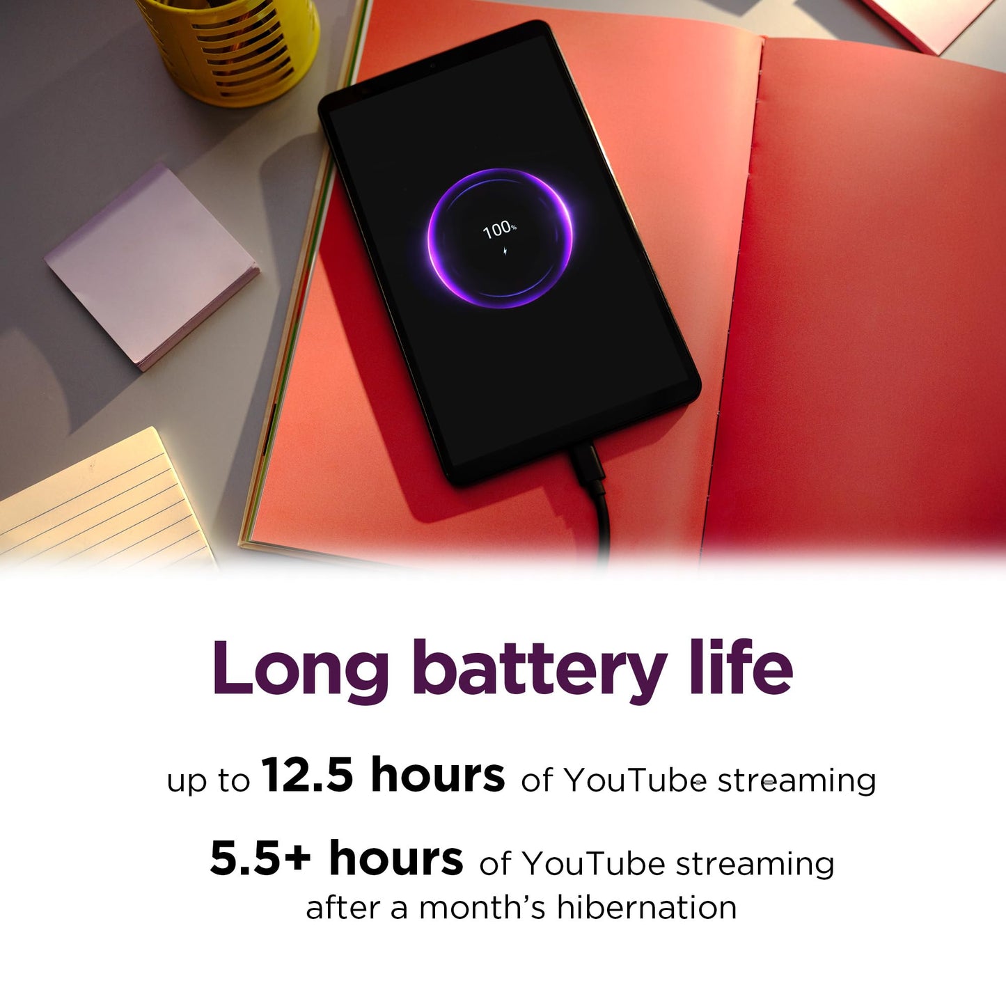 Lenovo Tab One - Lightweight Tablet - up to 12.5 Hours of YouTube Streaming - 8.7" HD Display - 4 GB Memory - 64 GB Storage - MediaTek Helio G85 - Includes Folio Case