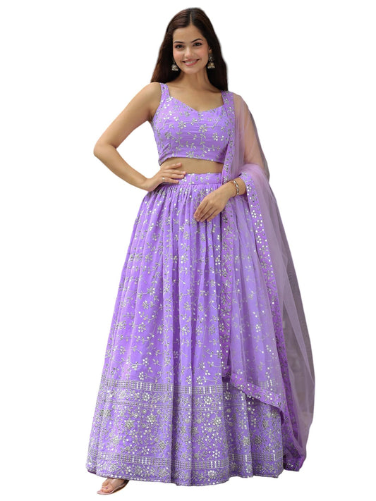 Zeel Clothing Women's Zari And Sequins Readymade Embroidered Georgette Lehenga Choli With Dupatta (5058-Lavender-Womens-Wedding-Lehenga-Choli, Free Size), Purple