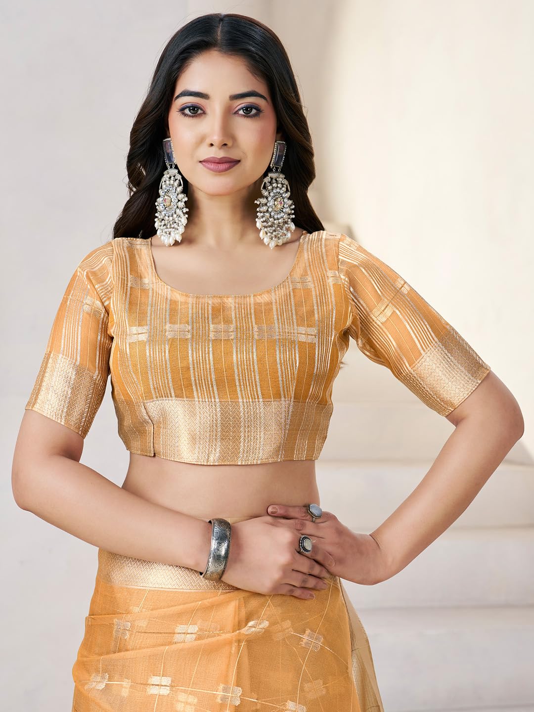 AKHILAM Women's Yellow Linen Zari butta Woven Design Saree With Unstitched Blouse Piece | saree for woman | Designer Saree for Women | Soft and Skin Friendly (PRERNA2204_SF)
