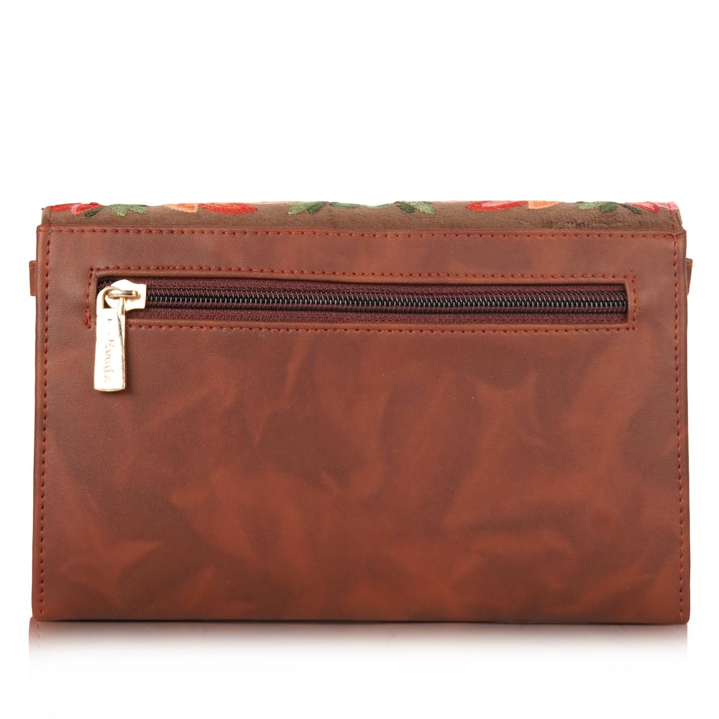 VELUCIA Womens Embroidered Floral Clutch Purse, Gold Design, Ladies Wallet (Tan)