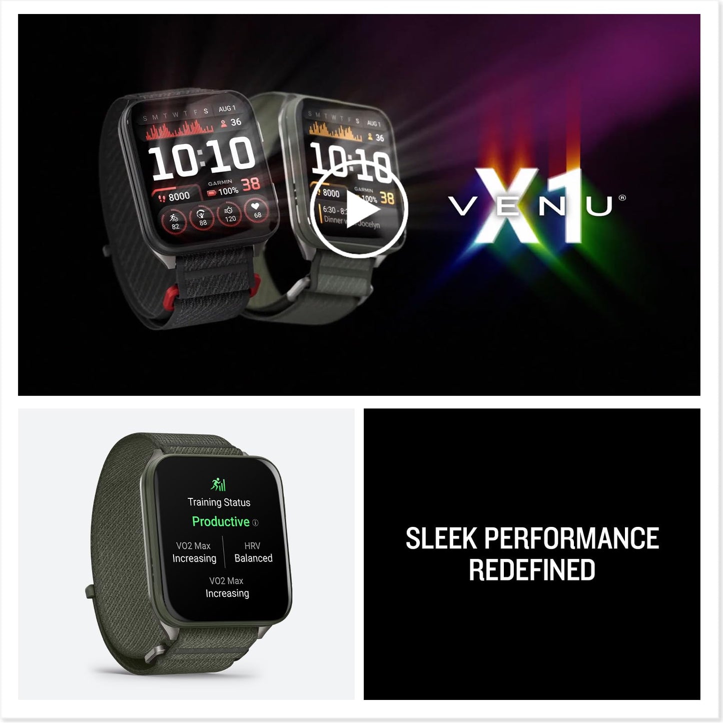 Garmin® Venu® X1, Thin and Lightweight GPS Smartwatch, AMOLED Display, Advanced Health and Fitness Features, Moss with Titanium Caseback and Moss ComfortFit Nylon Band