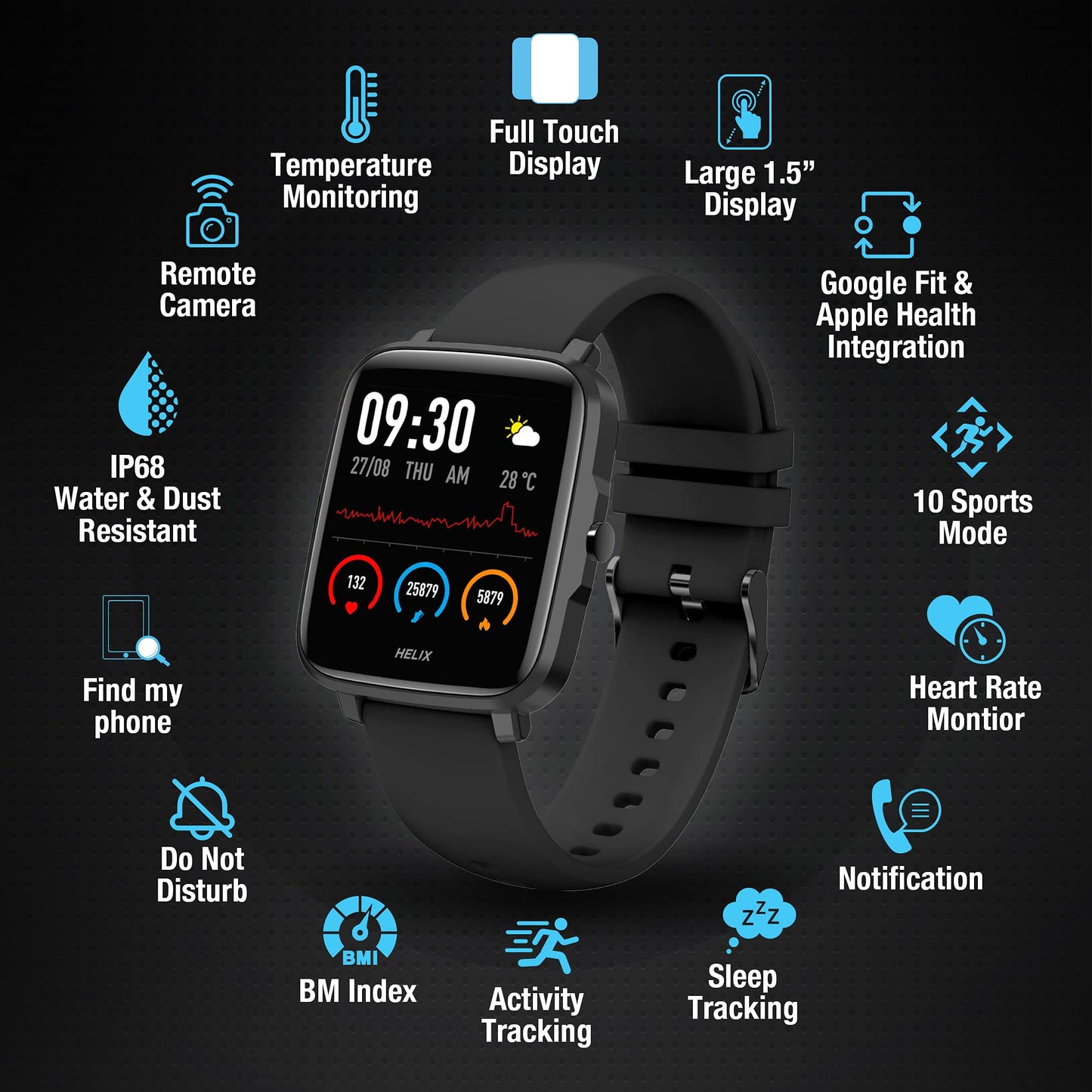 Helix Smart Watch Digital Black Dial Unisex-Adult Watch-TW0HXW201T