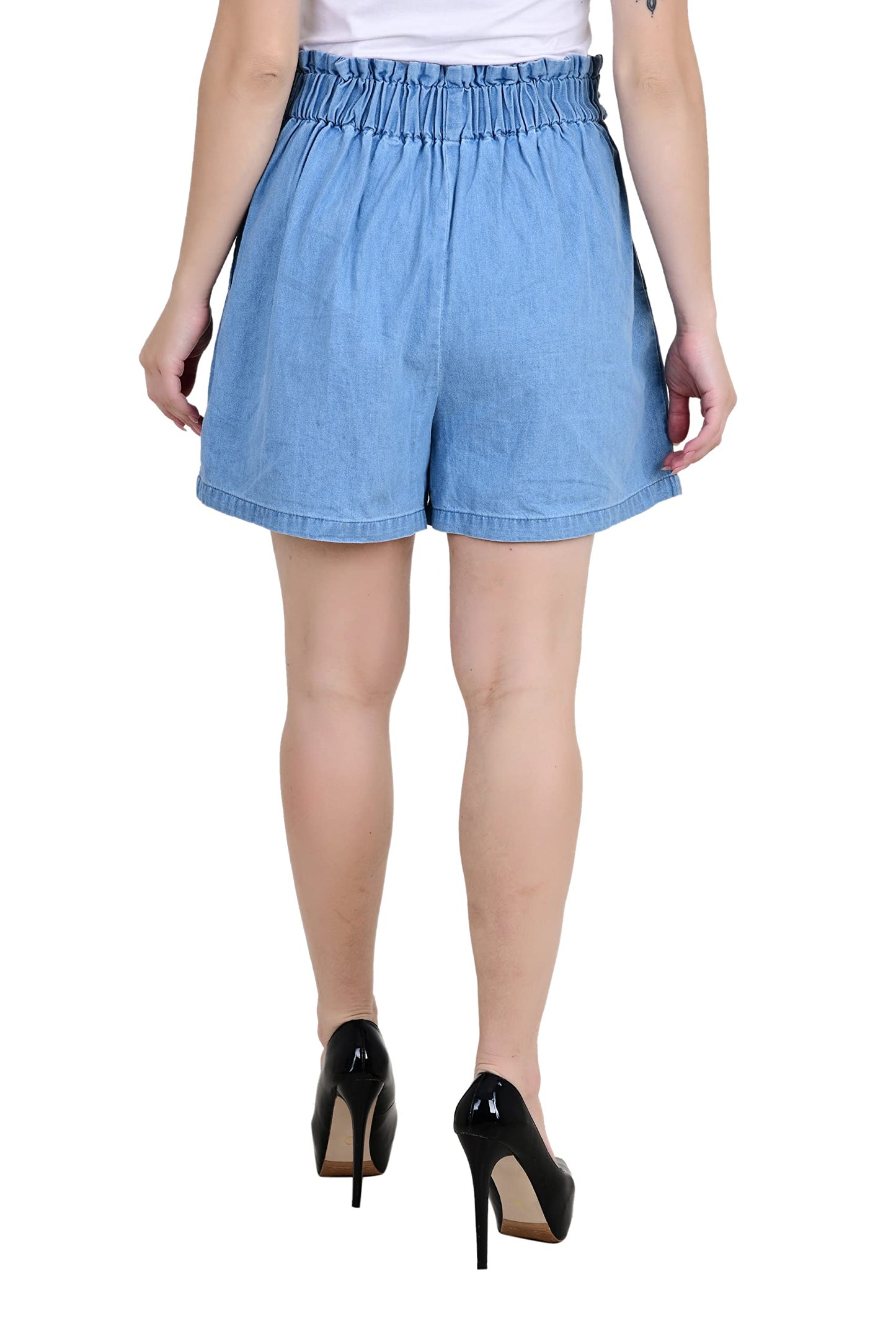 Tara Lifestyle Solid Denim High Waist Shorts-Women Hot Pant (Waist-30-32, Light Blue)