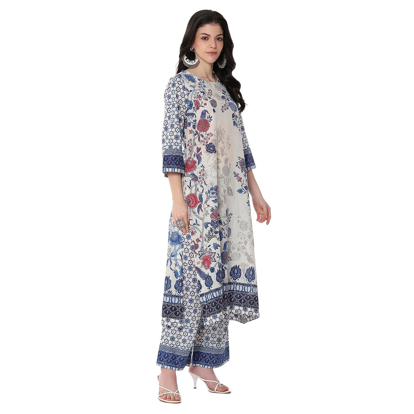 Biba Women's Cotton Kurta, Bottom, Dupatta (SKDCHZ10834SS25IND_White