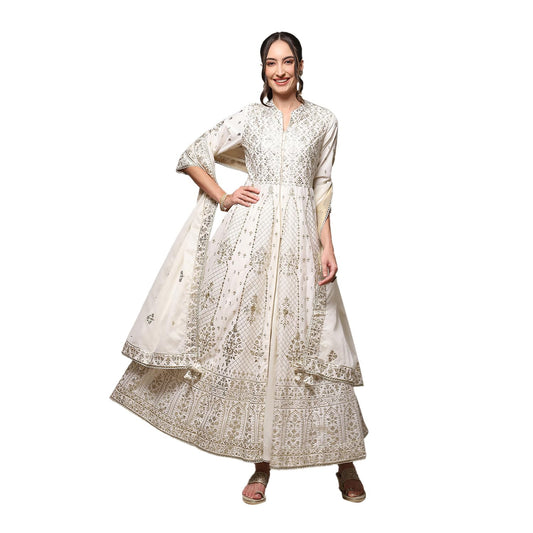 BIBA WOMEN PRINTED RELAXED SALWAR KURTA DUPATTA(SKDKINARI8540_IVORY_40)