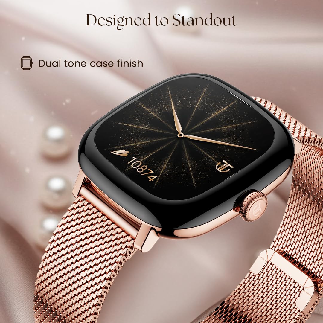 Titan AiRA 1.70" AMOLED Metal Case Square Display Smart Watch with Silicone Strap Stress Monitoring, 1000 Nits, Functional Crown, AI Enabled, IP68 Water Resistant Upto 7 Days Battery Life- Pink