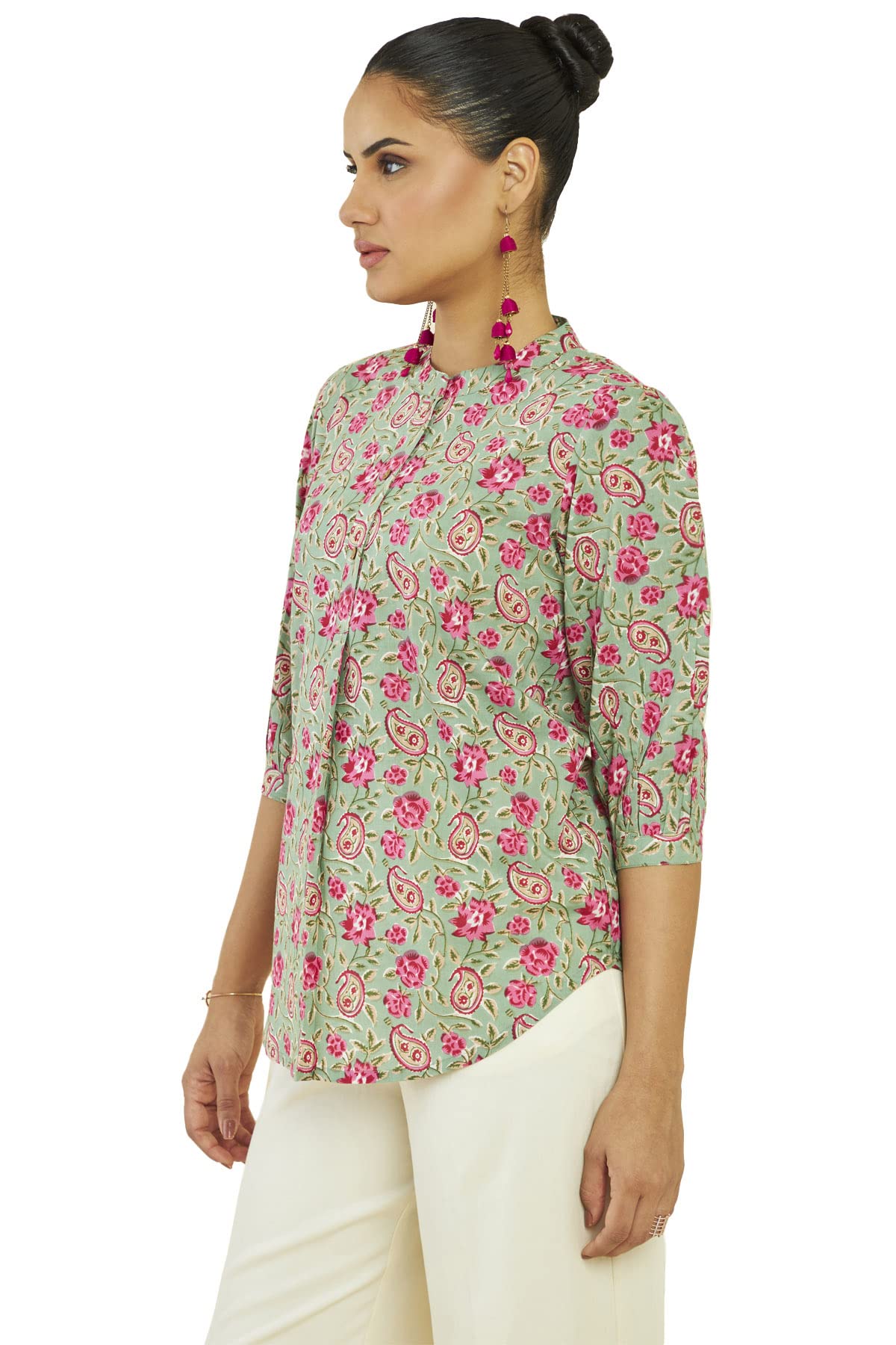 Soch Women Green Cotton Floral Tunic(8907715937039_Green_XL)