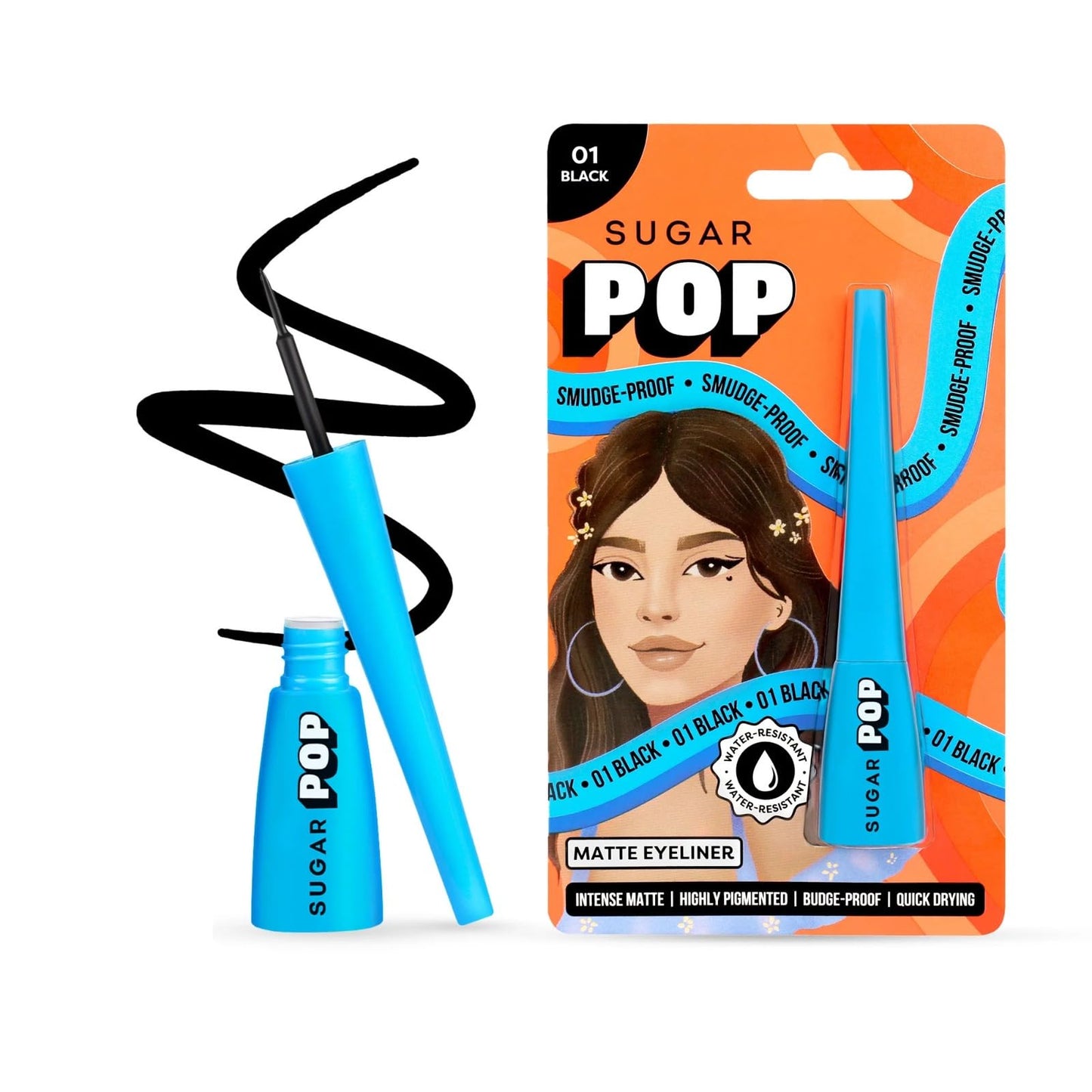 SUGAR POP Matte Finish Eyeliner, Smudge-Proof, Water-Resistant | Longwear Kajal Matte Finish, Intense Dark Kohl Kajal, Smudge Proof, Water Proof Long Lasting - 01 Black