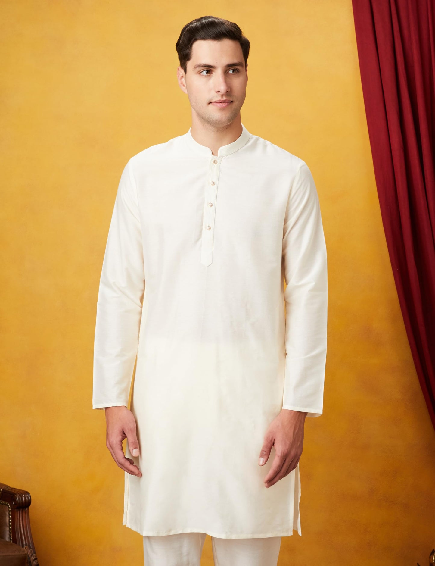 Symbol Premium Rayon Blend Men's Festive Geometric Nehru Jacket Kurta Pant Set (3pcs) (SP-M-A24-ET-501_OFF WHITE/L.YELLOW_2XL)