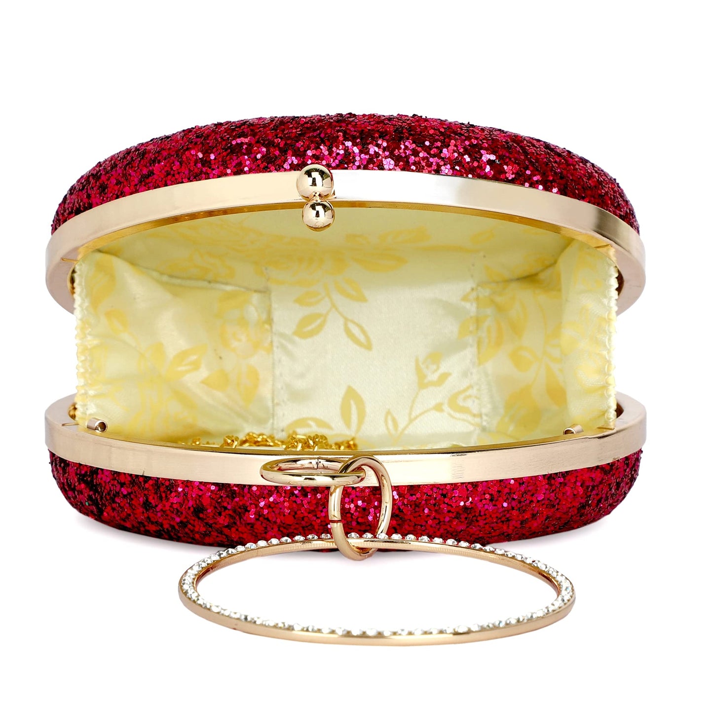 TOOBA Women Handicraft Beautiful Round Box Clutch Bag Purse for Bridal, Casual, Wedding Bag for Women & Girls (Glittering Magenta)