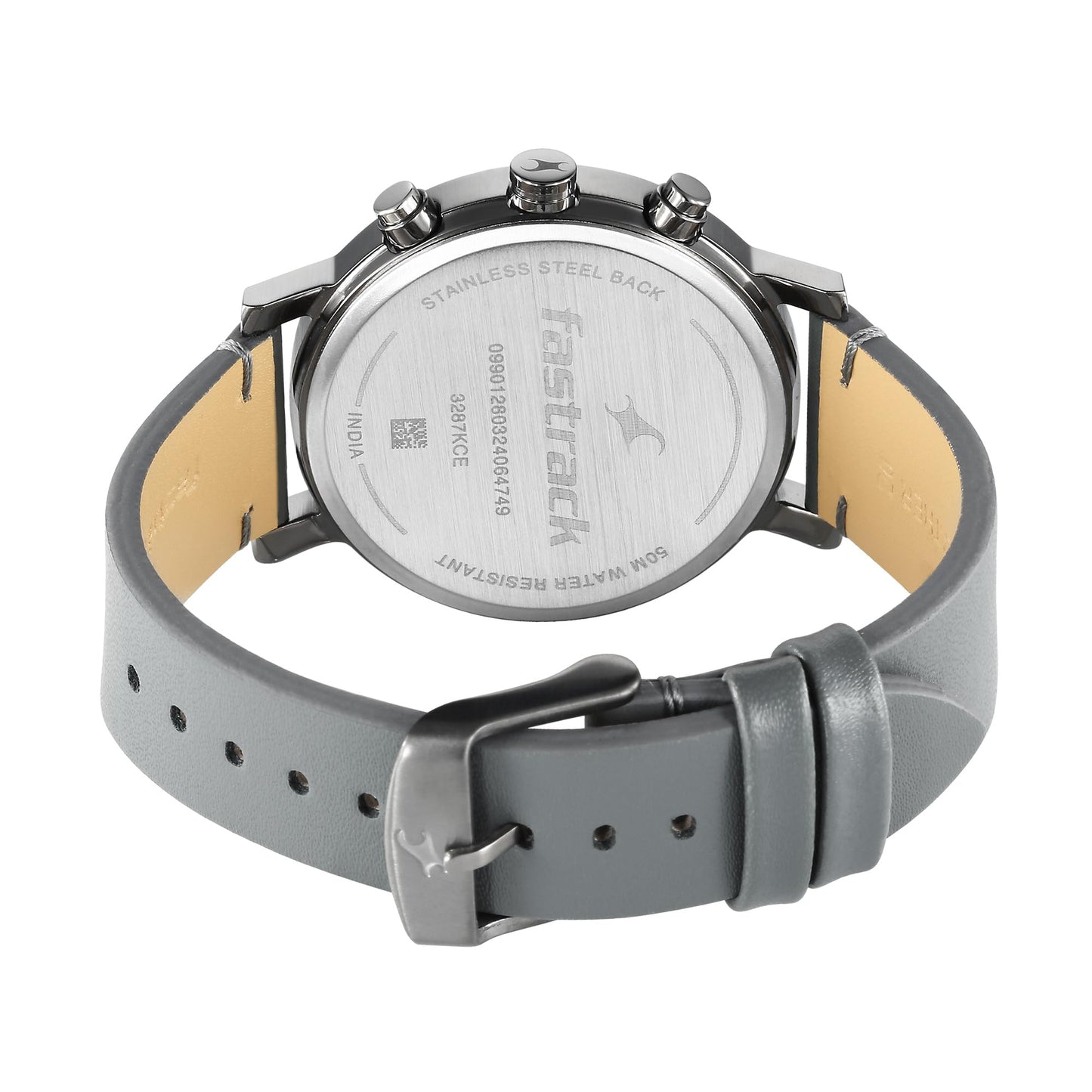 Fastrack Tick Tock Quartz Analog Grey Dial with Grey Leather Strap Watch for Guys-3287KL05