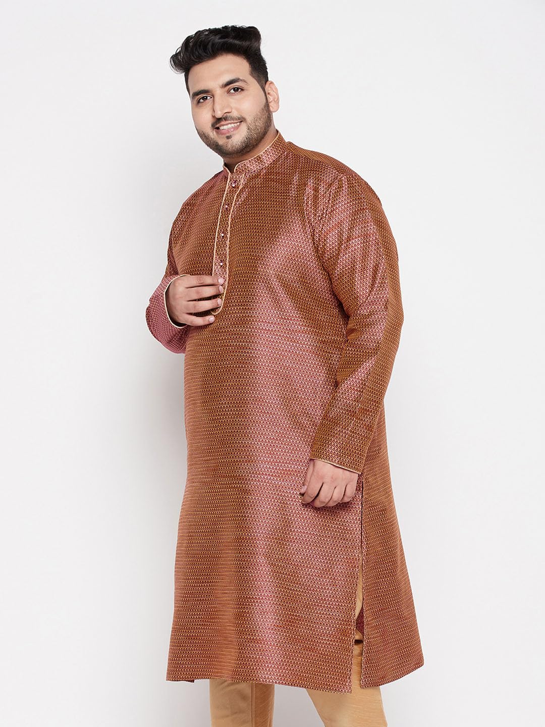 Vastramay Plus Men's Maroon Silk Blend Kurta - 7XL_VPLUSMK047MA_54