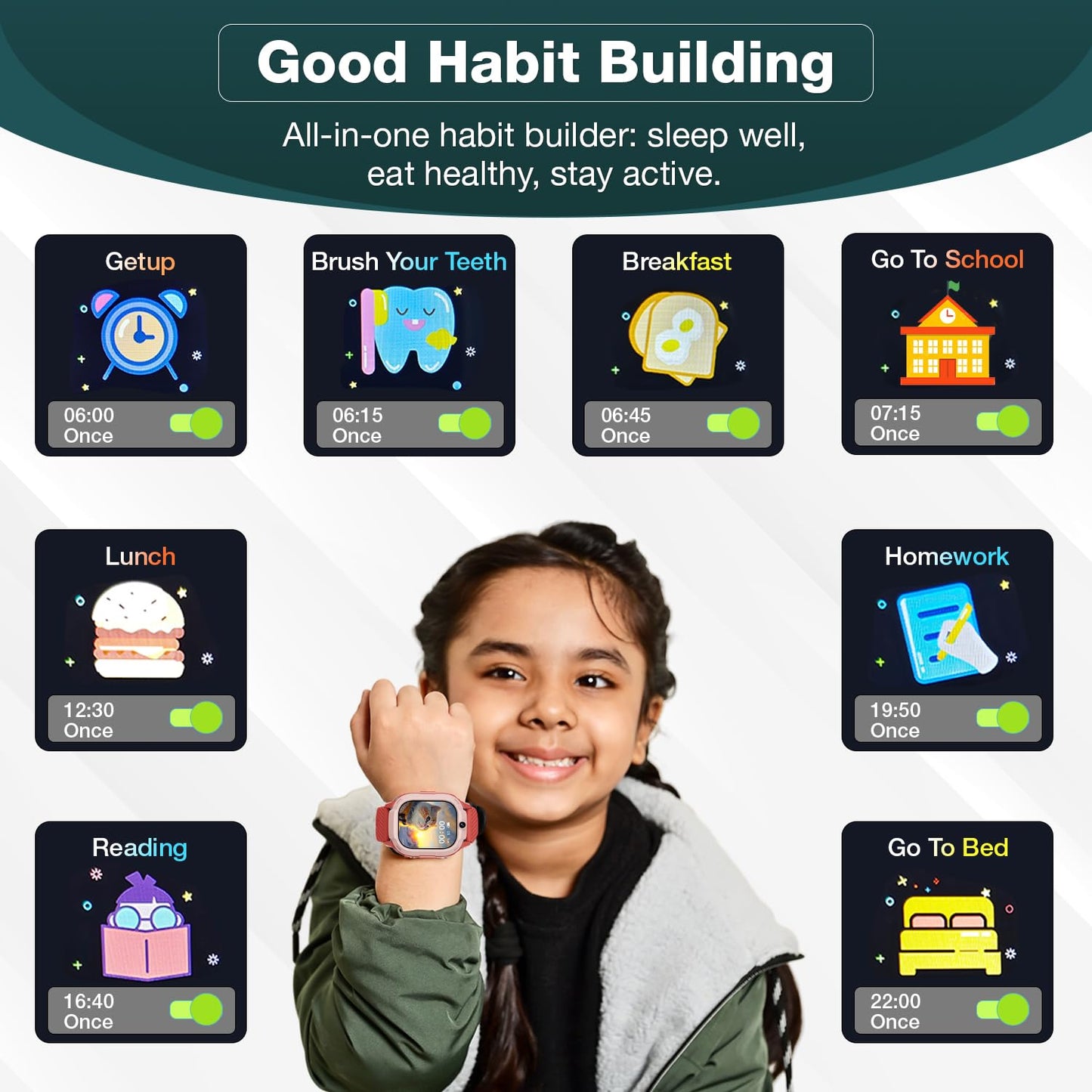 Sekyo 'Neo AI' Kids Smart Watch with AI Learning Coach | Whatsapp, Video Call, GPS Tracker, Activity Tracker, Habit Coach |App Store, Edu-Games, Step Counter, Camera, SOS, 4G/5G Sim Card |Parental App