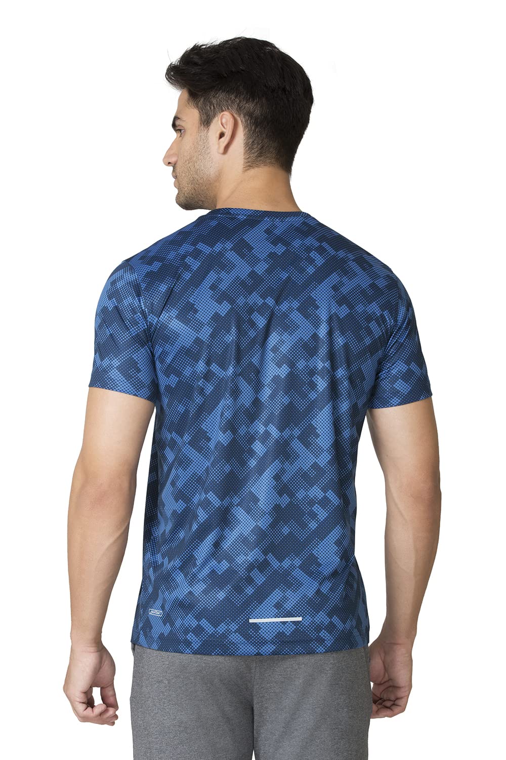Van Heusen Performance Men T-Shirt - 100% Polyester Interlock - Swift Dry, Crew Neck, Short Sleeve, Allover Print_61008_Limoges Blue_L