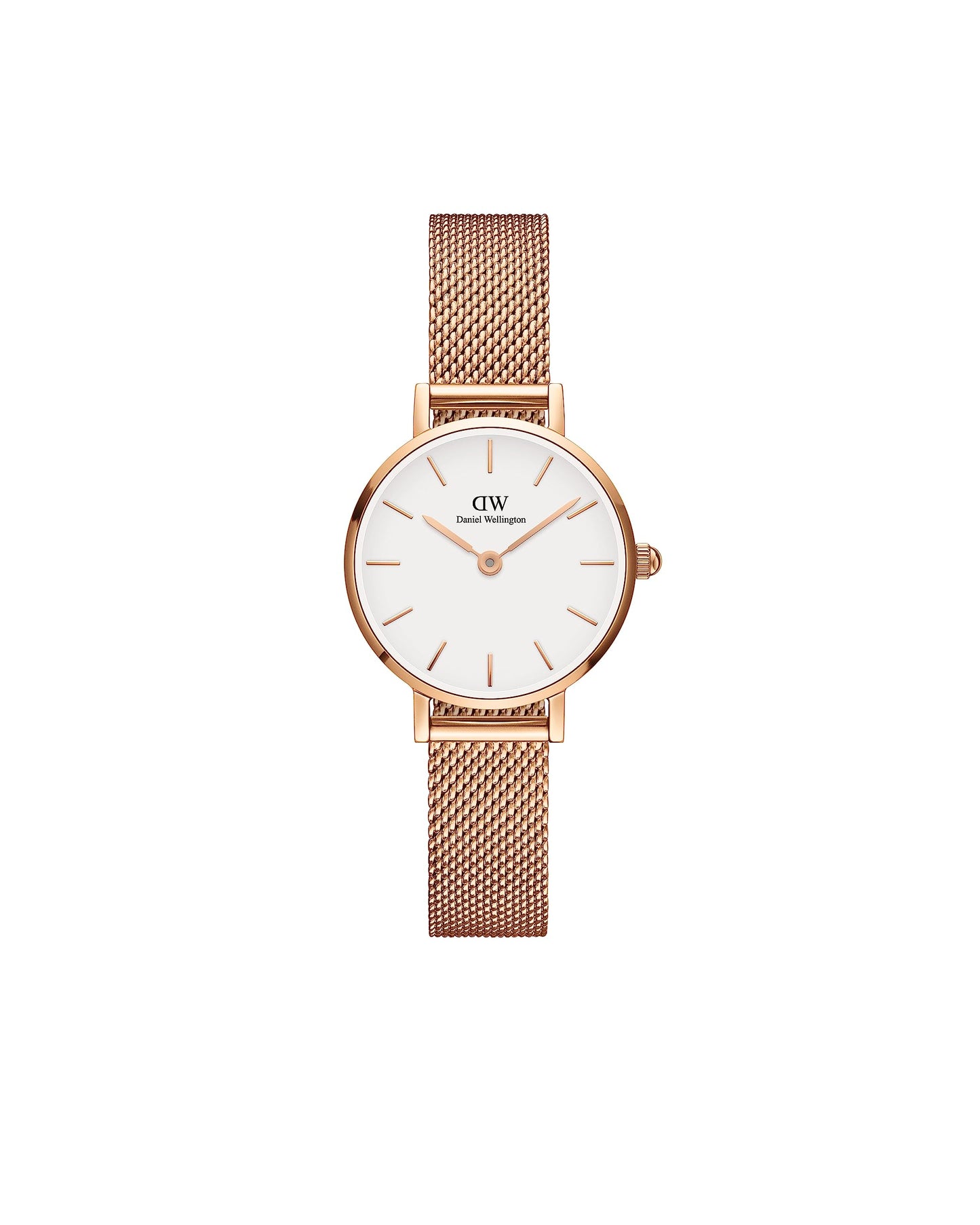 Daniel Wellington Petite Analog Watch for Women with White Round Dial & Rose Gold Stainless Steel Bracelet Band Water Resistant Women's Wrist Watches - DW00100418
