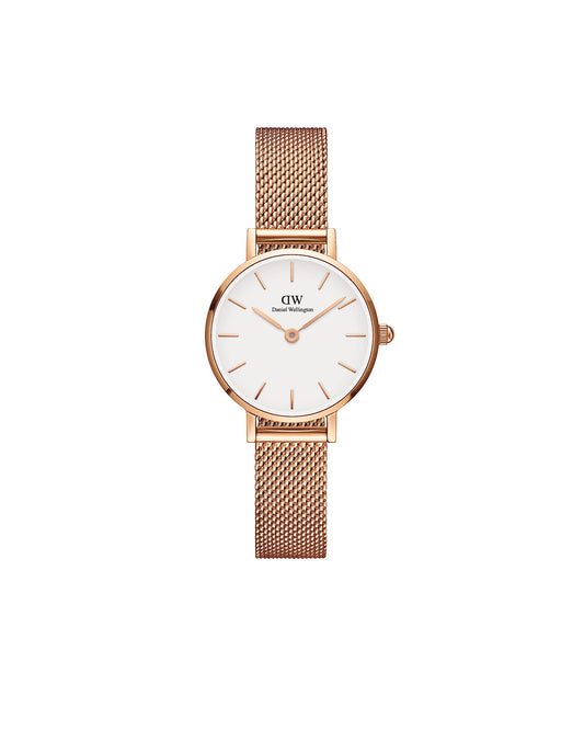Daniel Wellington Petite Analog Watch for Women with White Round Dial & Rose Gold Stainless Steel Bracelet Band Water Resistant Women's Wrist Watches - DW00100418