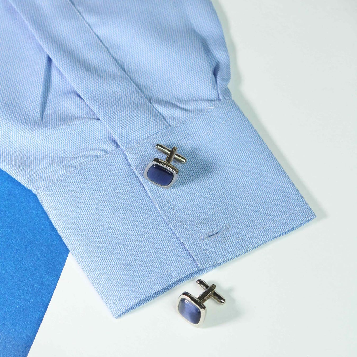 Zivom® Indigo Blue Silver Office Formal Shirt Blazer Cufflinks Pair Men Gift Box