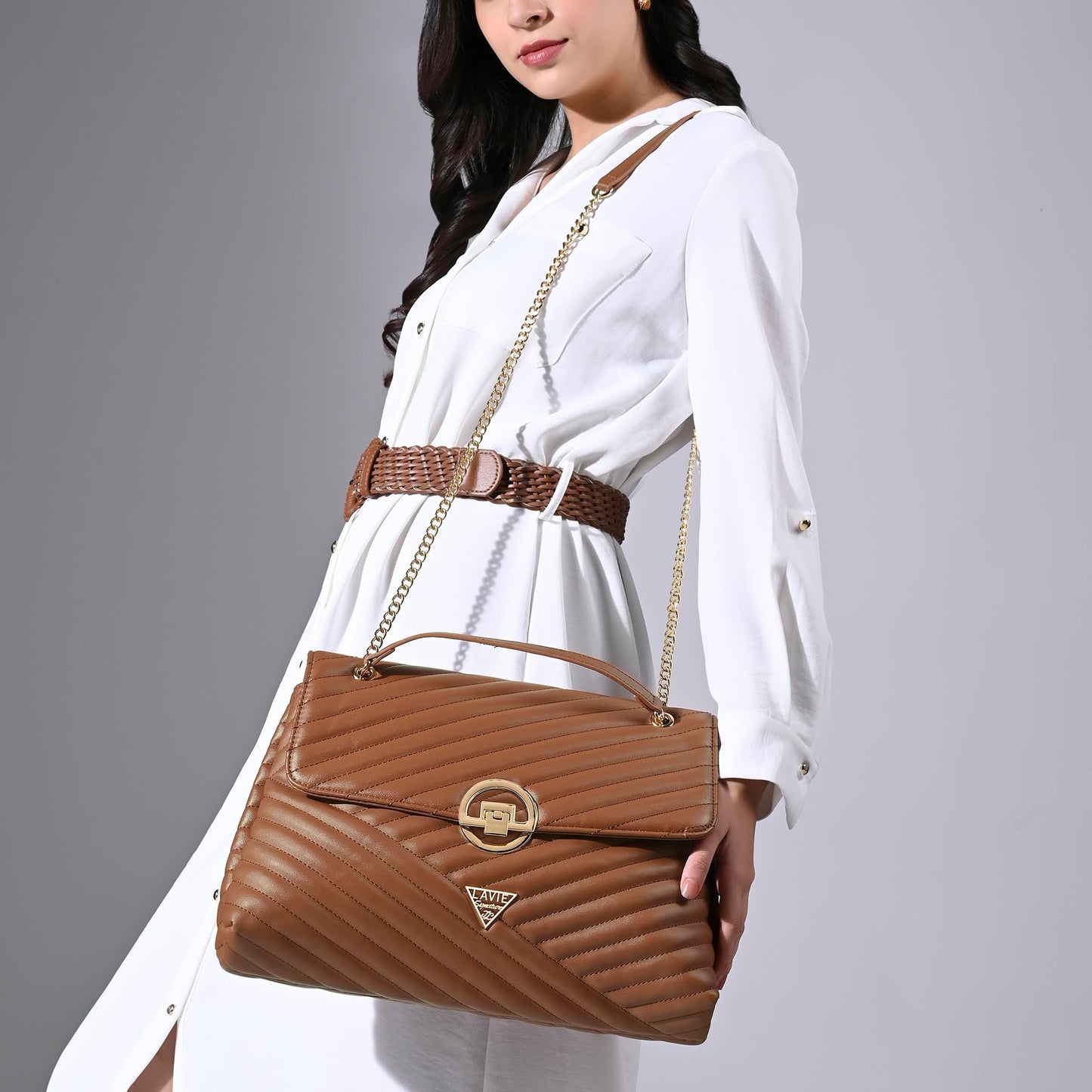 Lavie Signature Women's Denver Quilted Flap Satchel Handbag for Women | Satchel Bag for Work | Ladies purse | Stylish Shoulder Bag | Gift For Women