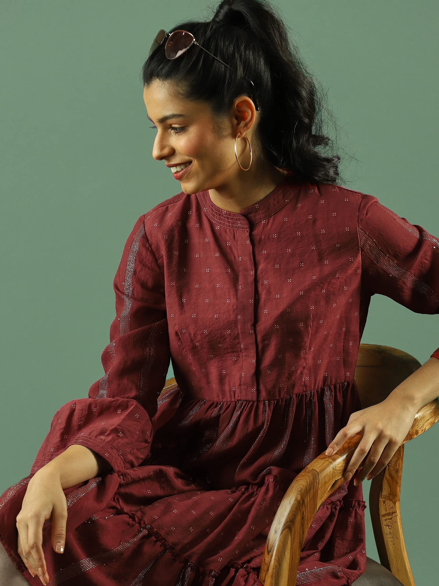 Aarke Ritu Kumar Women's Maxi Dress SDRVNX07N30436836-MAROON-L Red