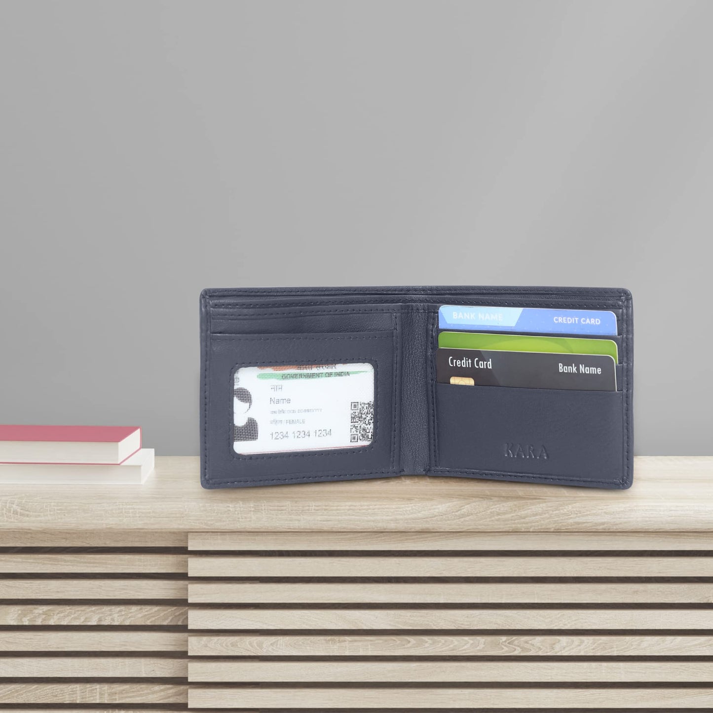 KARA Men's Blue Leather Wallet with 3 Card Holder Slot - Genuine Leather Wallets for Men