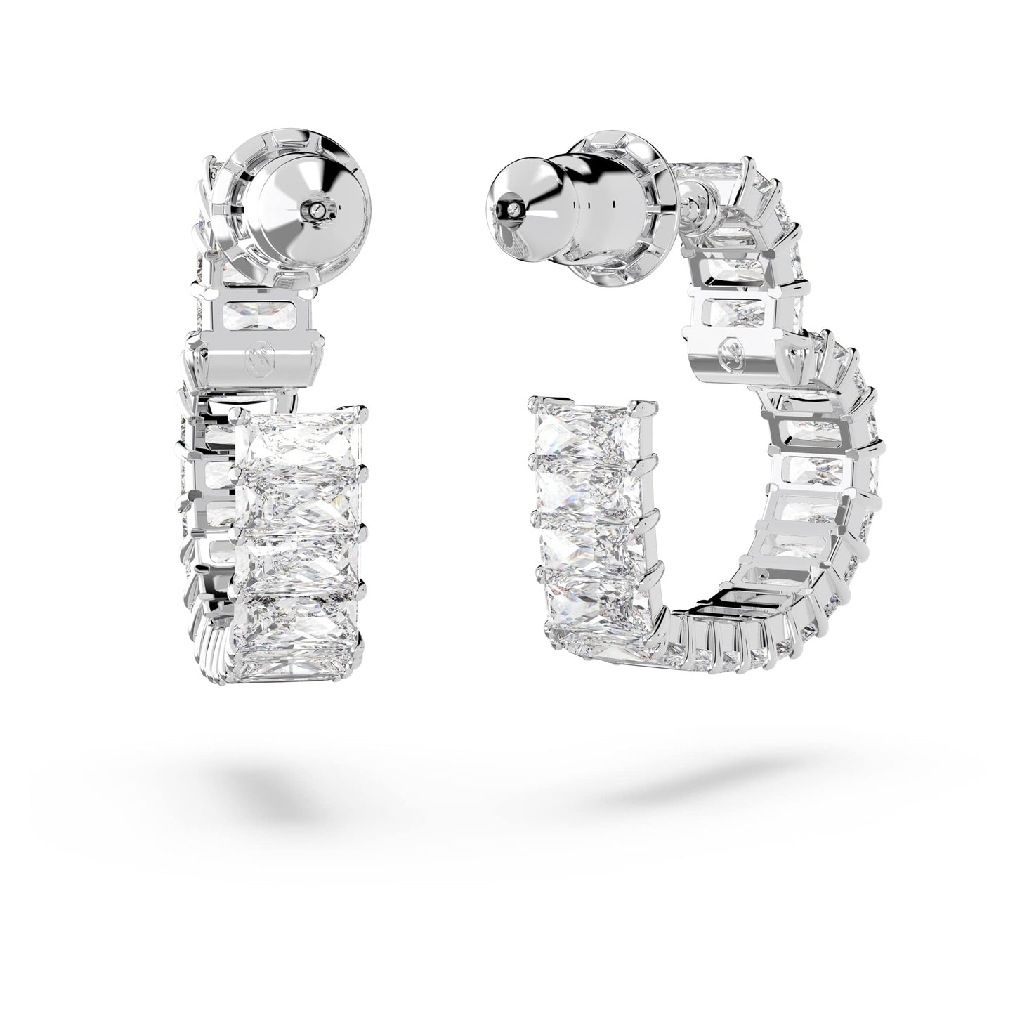 Swarovski Matrix hoop earrings, Heart, Small, White, Rhodium plated