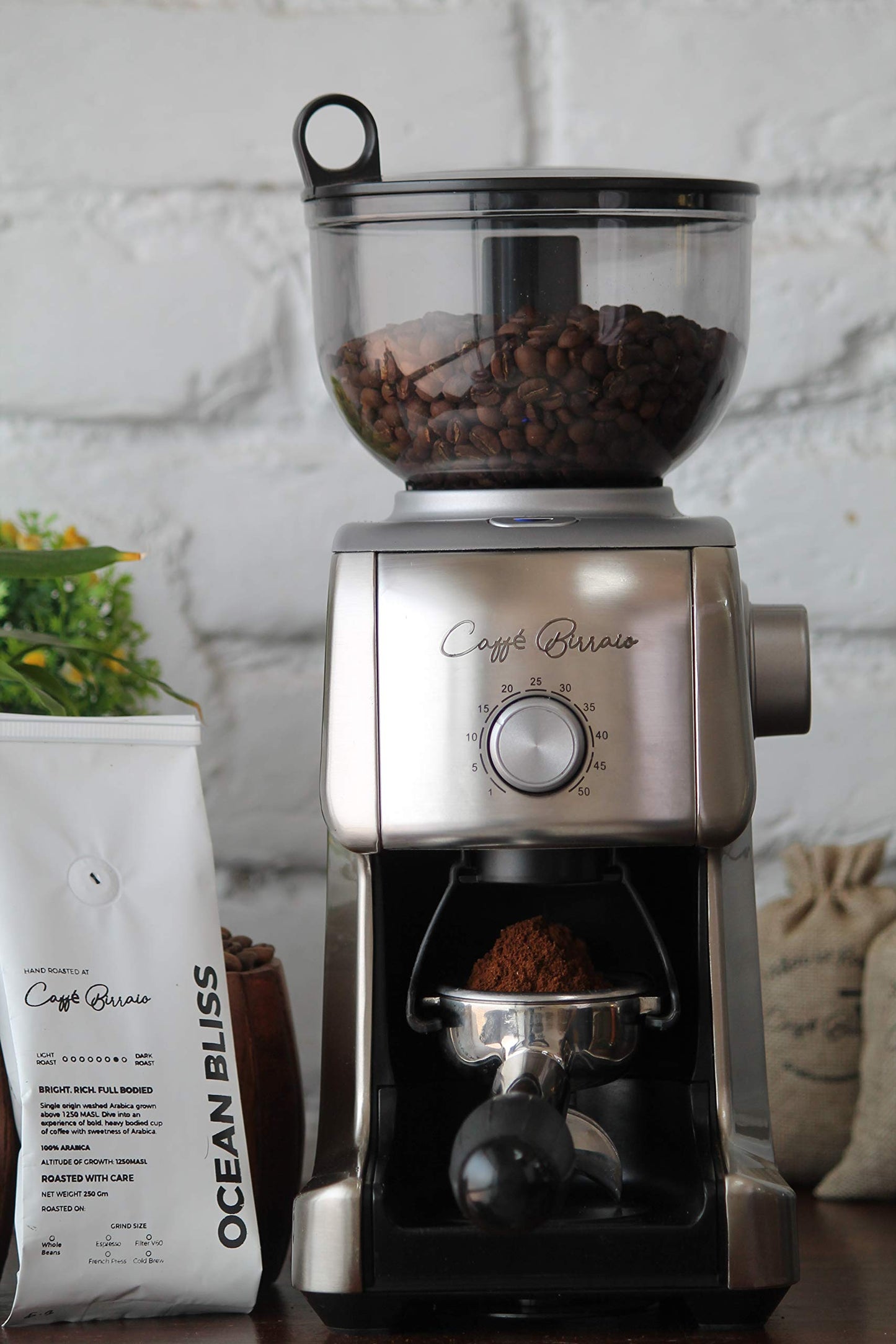 CAFFE BIRRAIO Plastic Conical Burr Bean Grinder With 32 Grind Settings., Iris