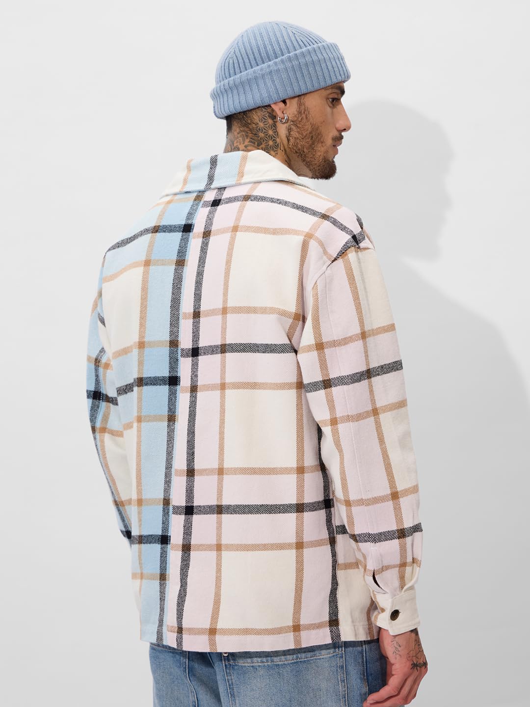 The Souled Store Blushing Skies Men and Boys Long Sleeve Collared Neck Button Front Cotton Oversized Fit Flannel Shackets