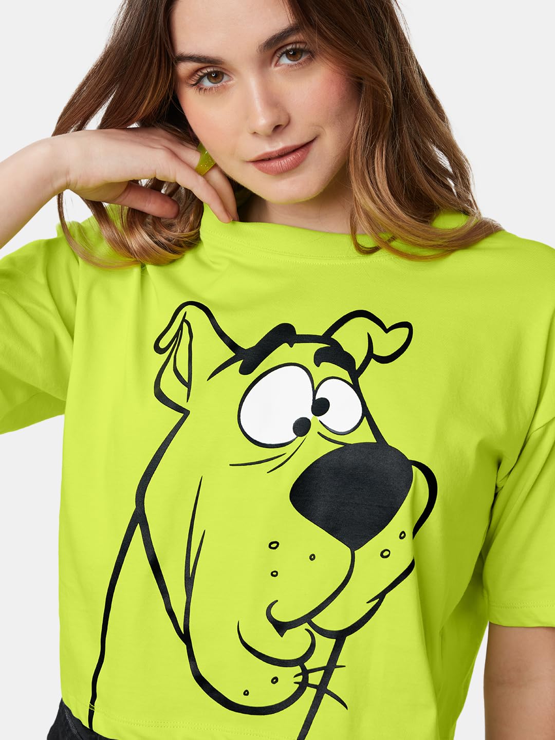 The Souled Store| Official Scooby Doo: Huh Women and Girls T-Shirts|Half Sleeve|Loose fit Graphic Printed|100% Cotton Green Color Women Oversized Cropped T-Shirts