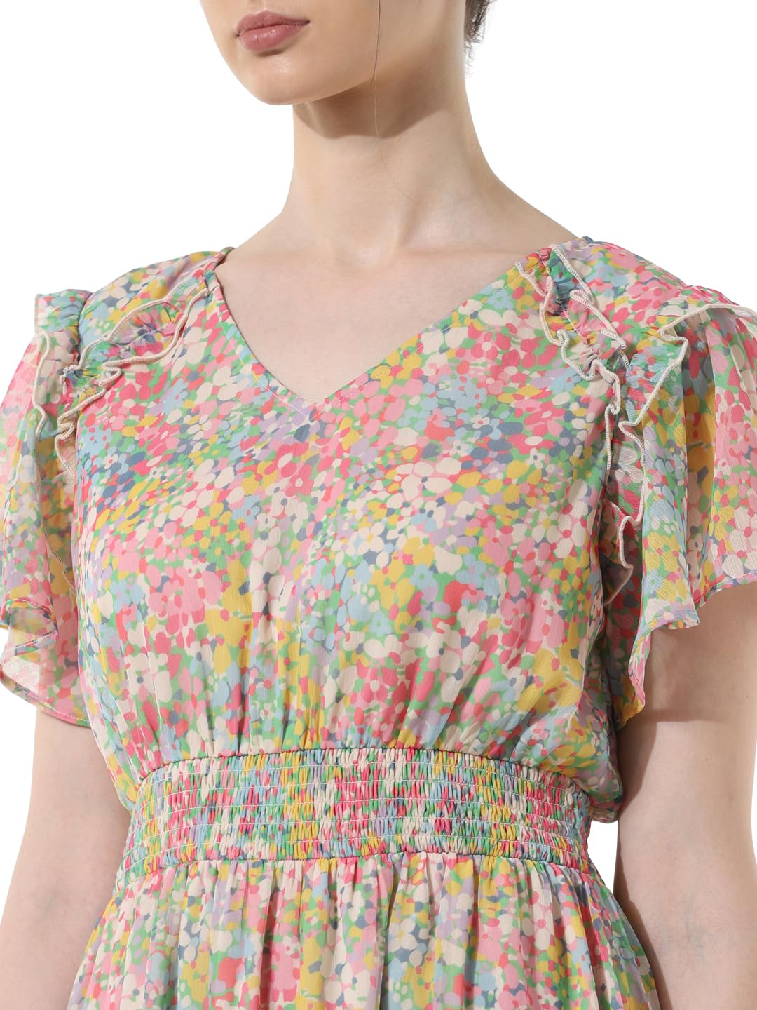 ONLY Women Printed Polyester Above Knee Multicolor Tiered Dress