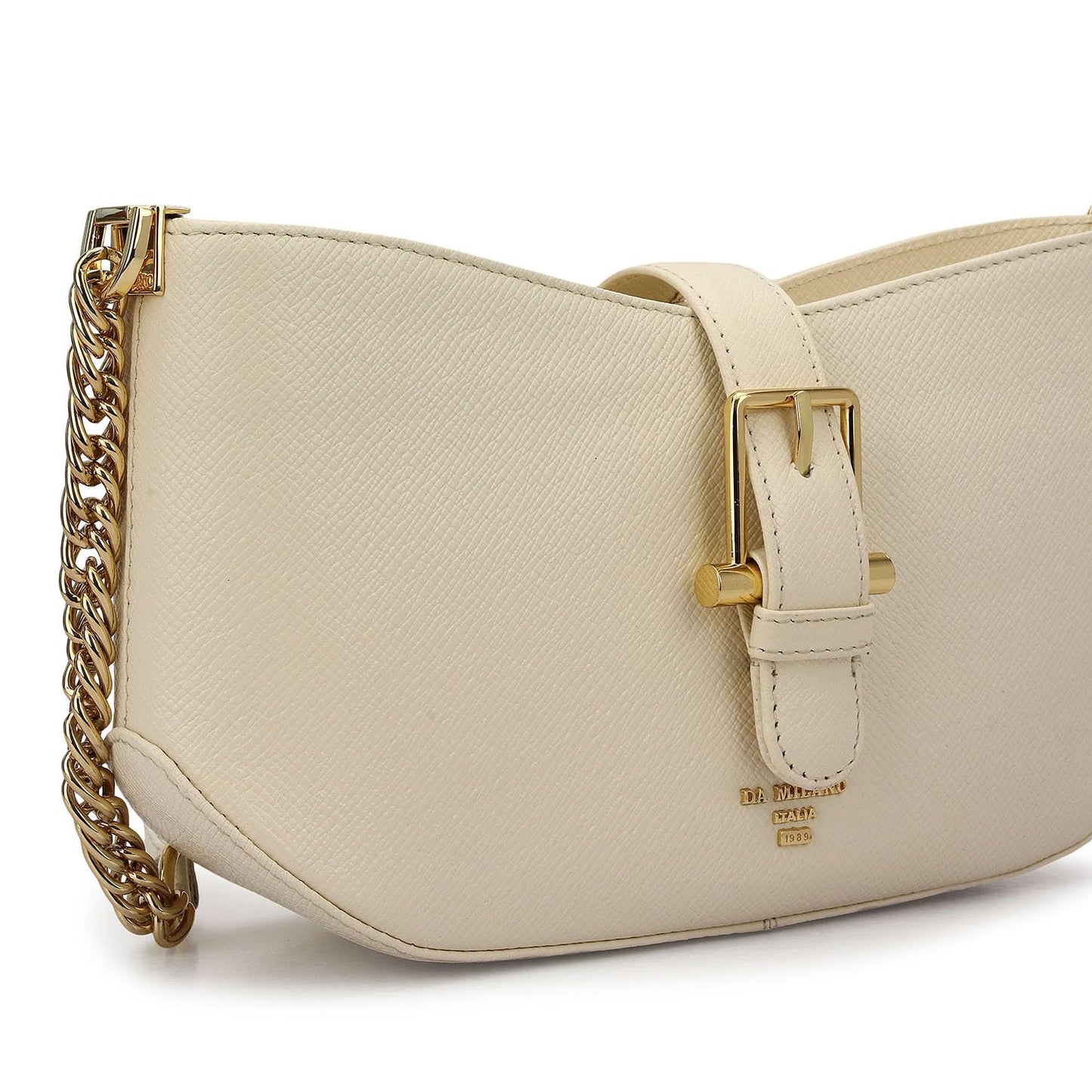 Da Milano Genuine Leather Small Shoulder Bag for Women | White Handbag with Multiple Compartments & Secure Closure