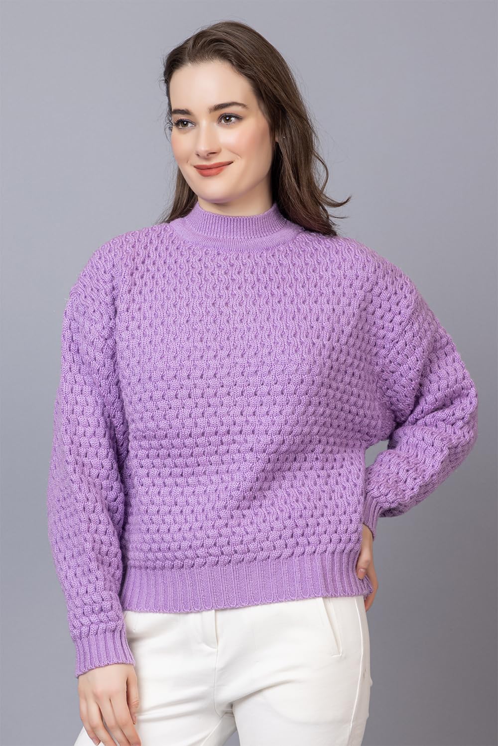 Wear lusso Women’s Pullover Sweater Relaxed Fit for Winter Wear | Full Sleeve | 100% Wool | Latest Stylish Sweater | Crafted with Comfort Fit for Winter Wear. (S, Lavender)