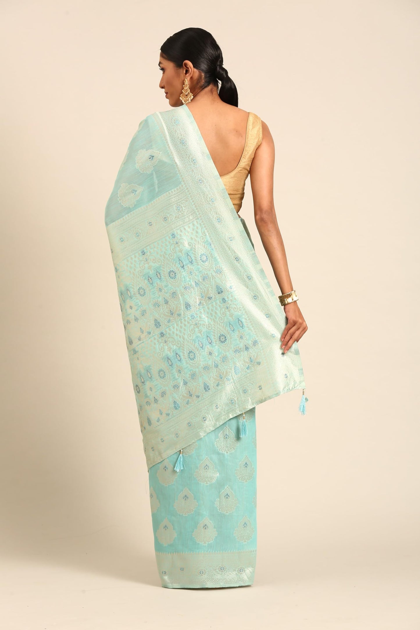 MOHEY Women's Blue Art Silk Zari Weave Saree (Blue)